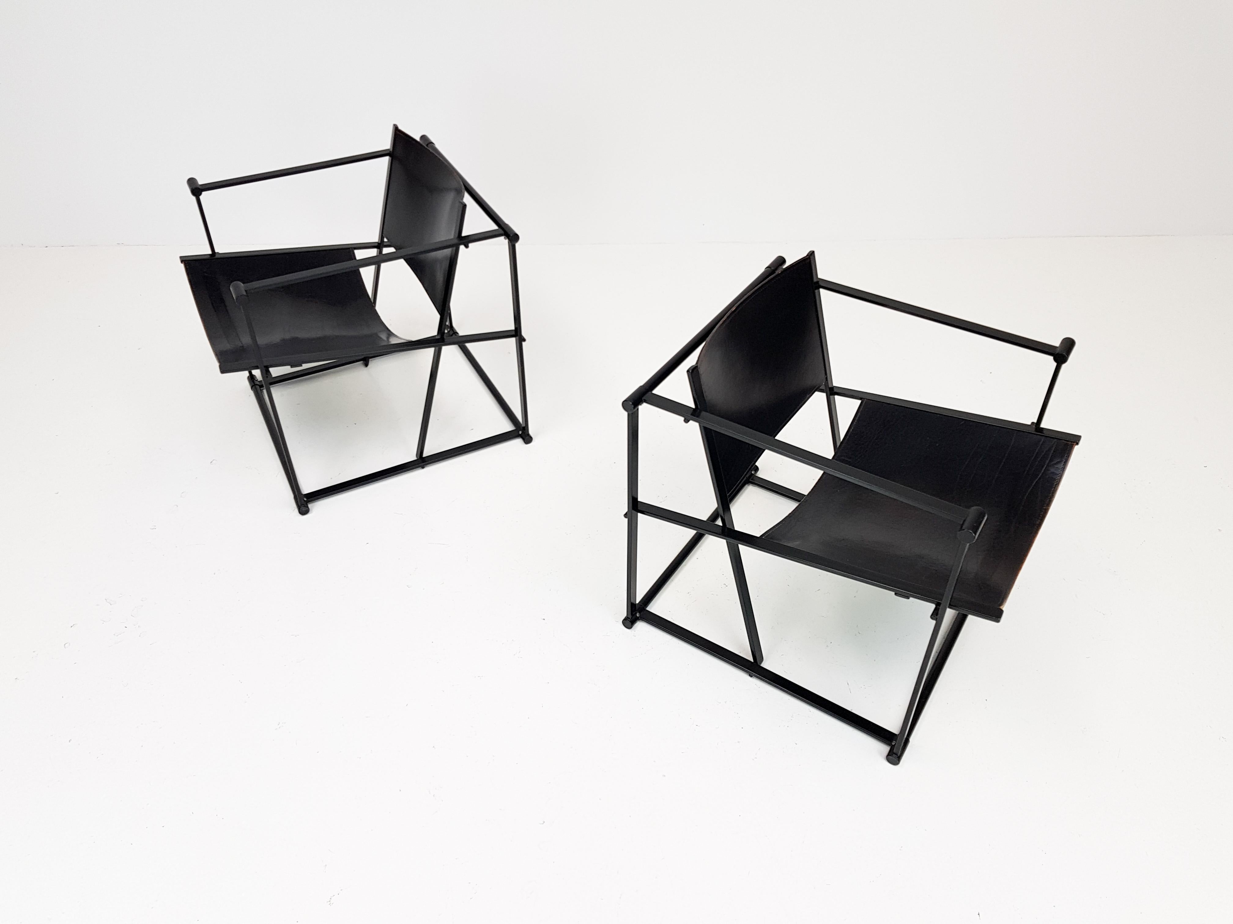 Pair of Steel and Leather FM62 Chairs by Radboud Van Beekum for Pastoe, 1980s 1