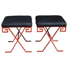 Pair of Steel and Leather Ottomans