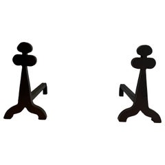 Pair of Steel and Wrought Iron Clovers Andirons