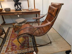 Pair of Steel Brass and and Leather Rocking Chairs England 19th Century