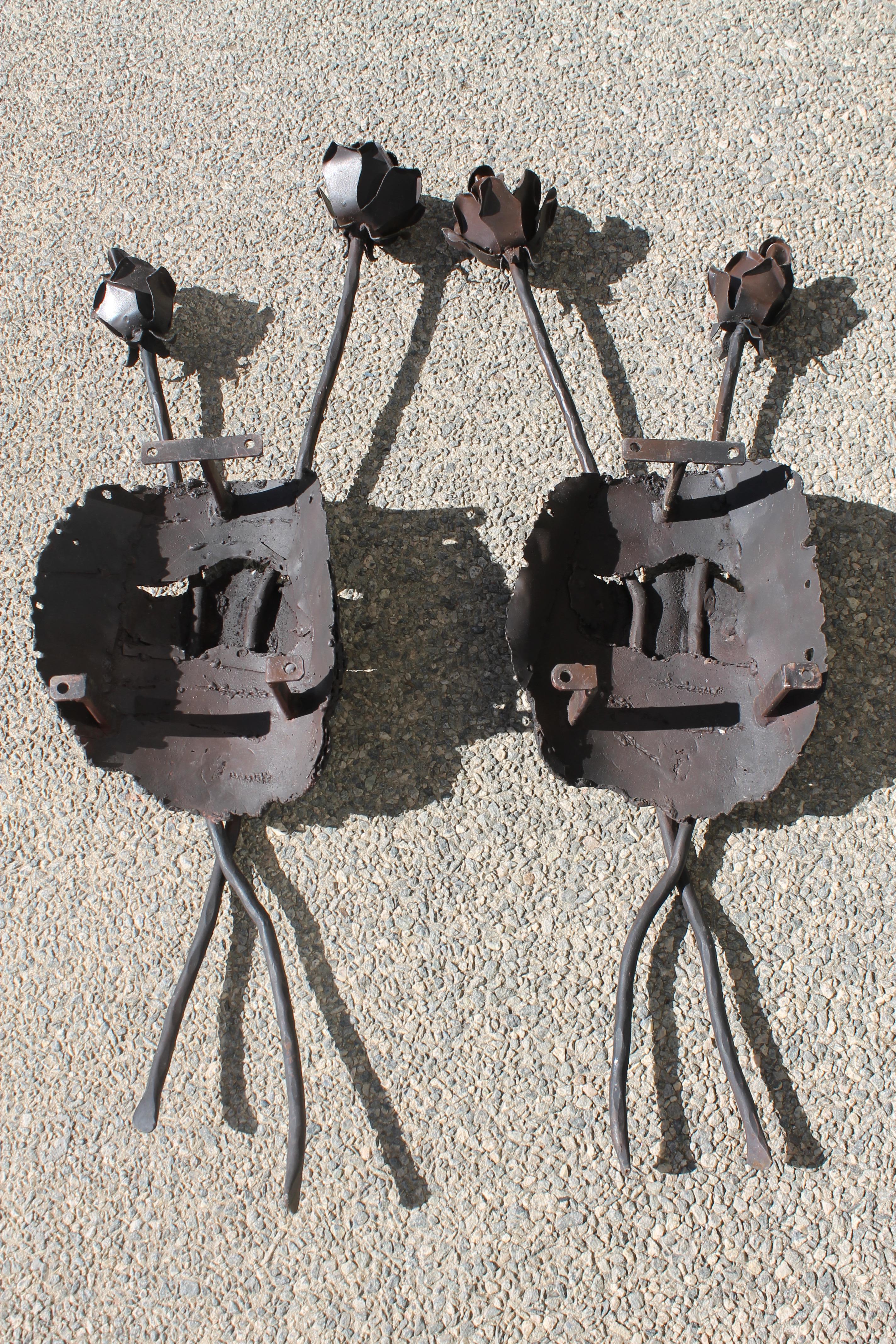 Pair of Steel Brutalist Wall Sconce Covers 1