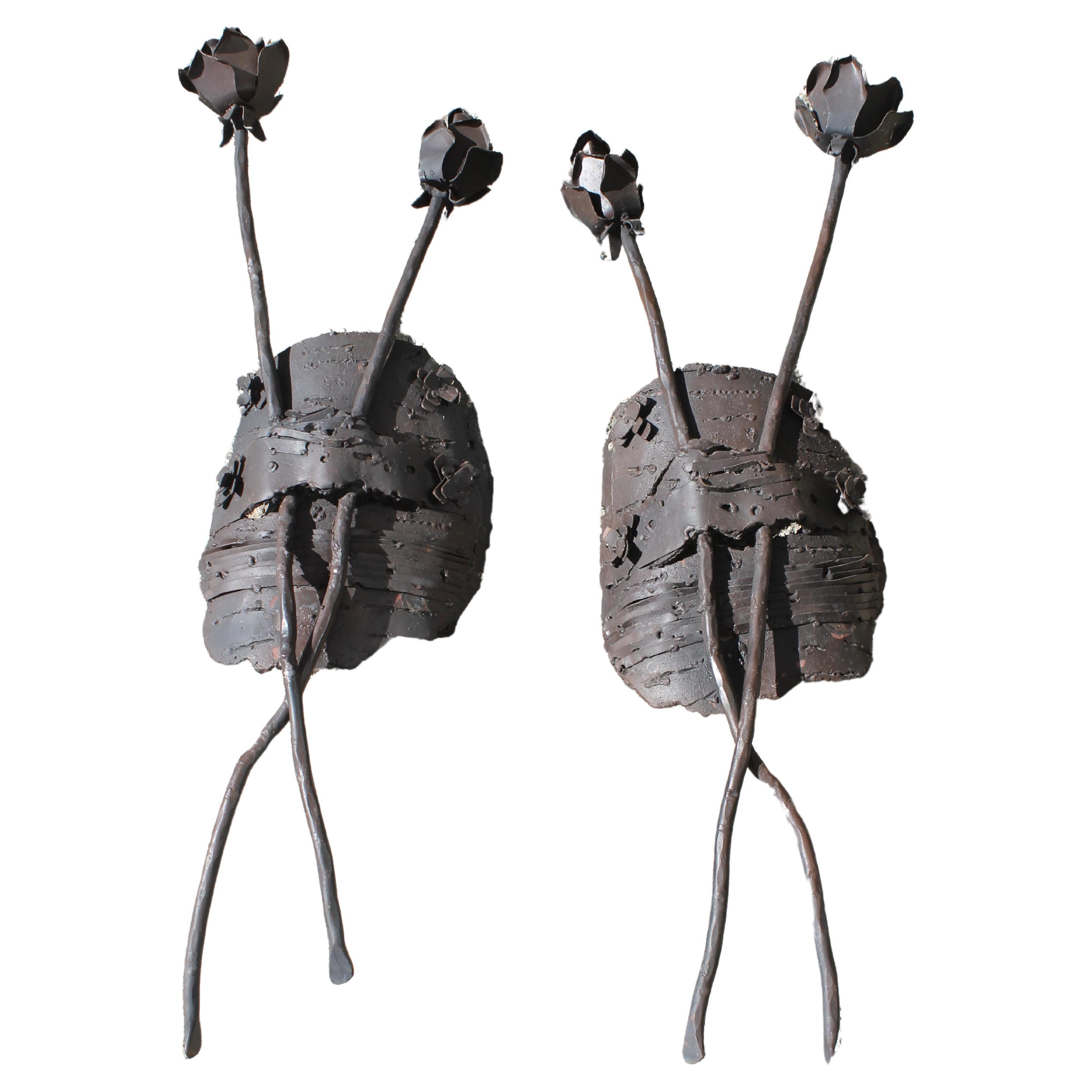 Pair of Steel Brutalist Wall Sconce Covers