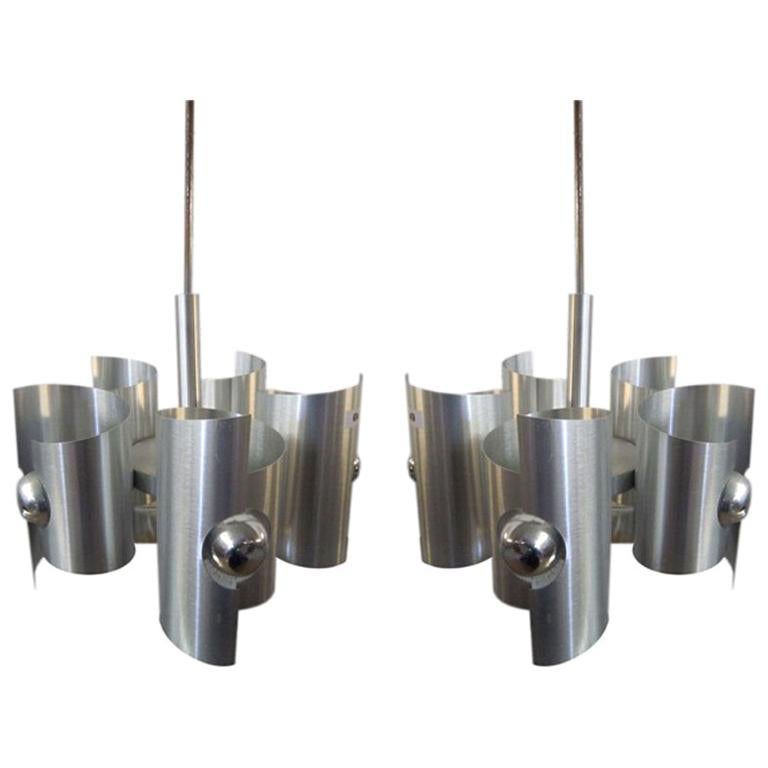 Pair of Steel Ceiling Lights For Sale