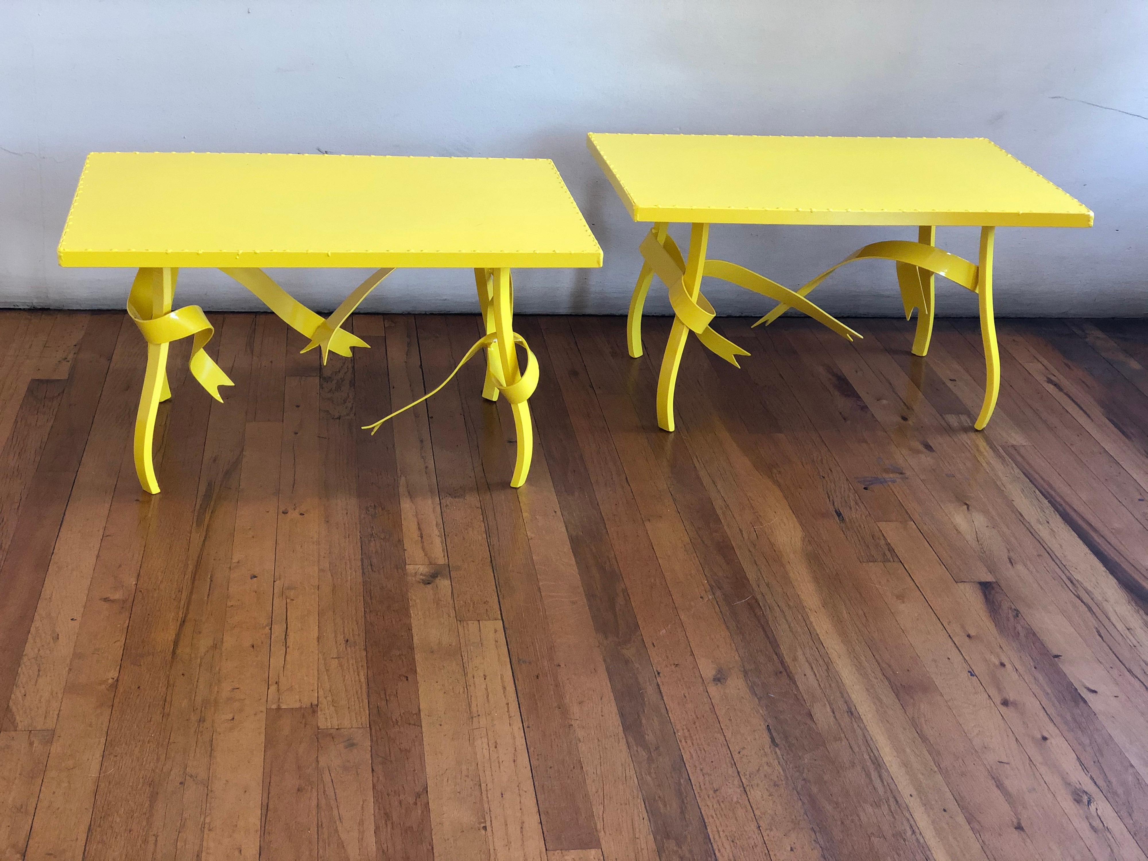 American Pair of Steel Cocktail/ End Ribbon Tables Postmodern For Sale
