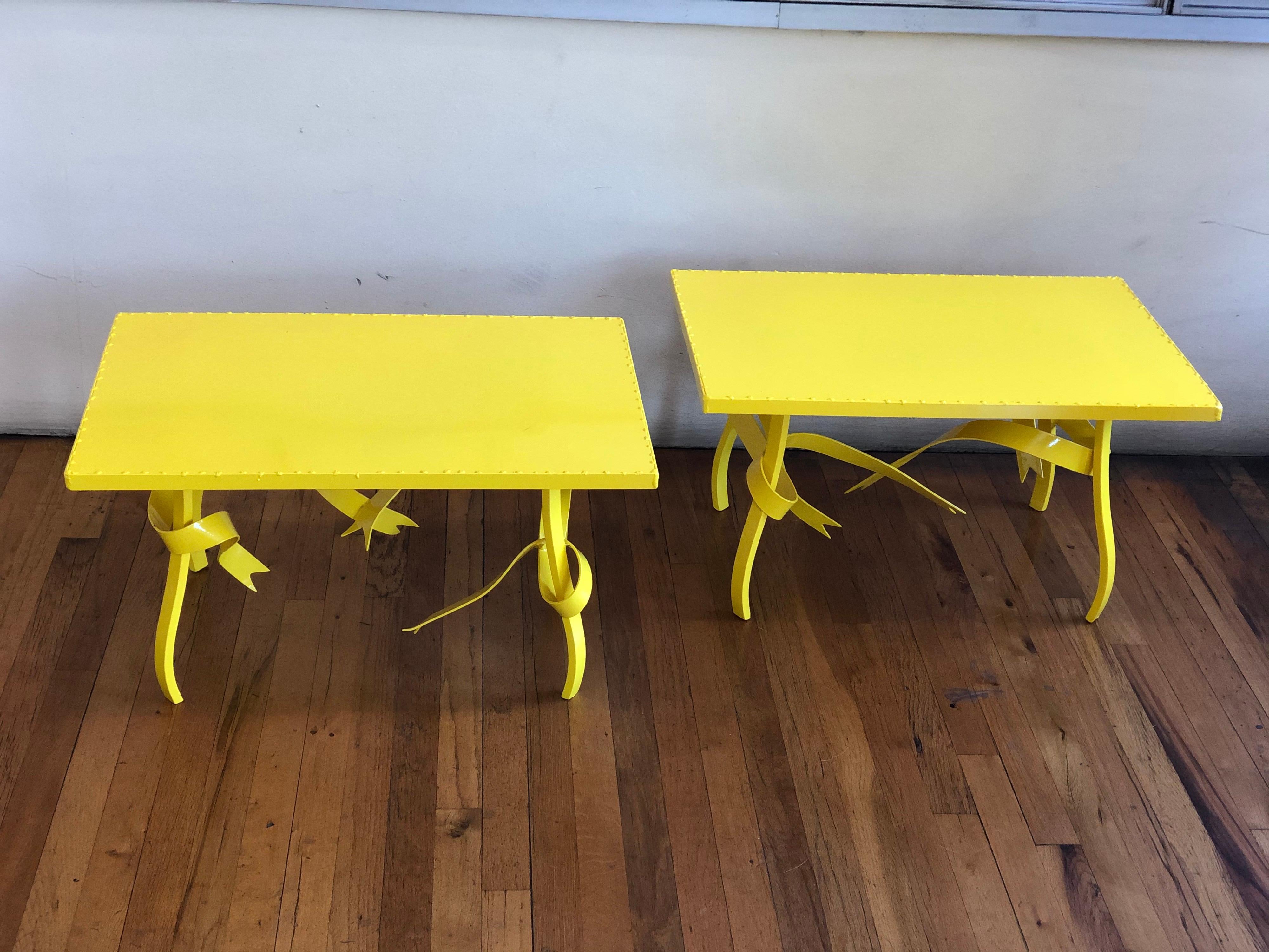Pair of Steel Cocktail/ End Ribbon Tables Postmodern In Excellent Condition For Sale In San Diego, CA
