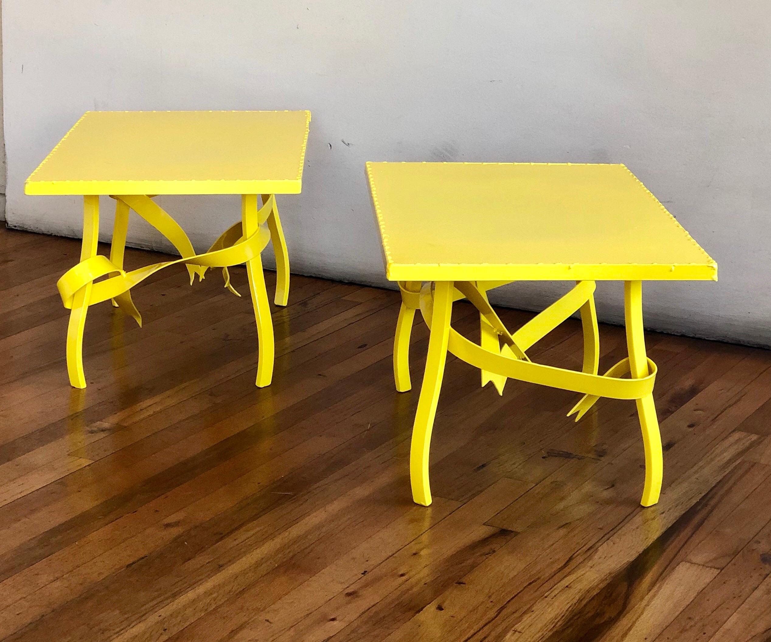 Pair of Steel Cocktail/ End Ribbon Tables Postmodern For Sale 1