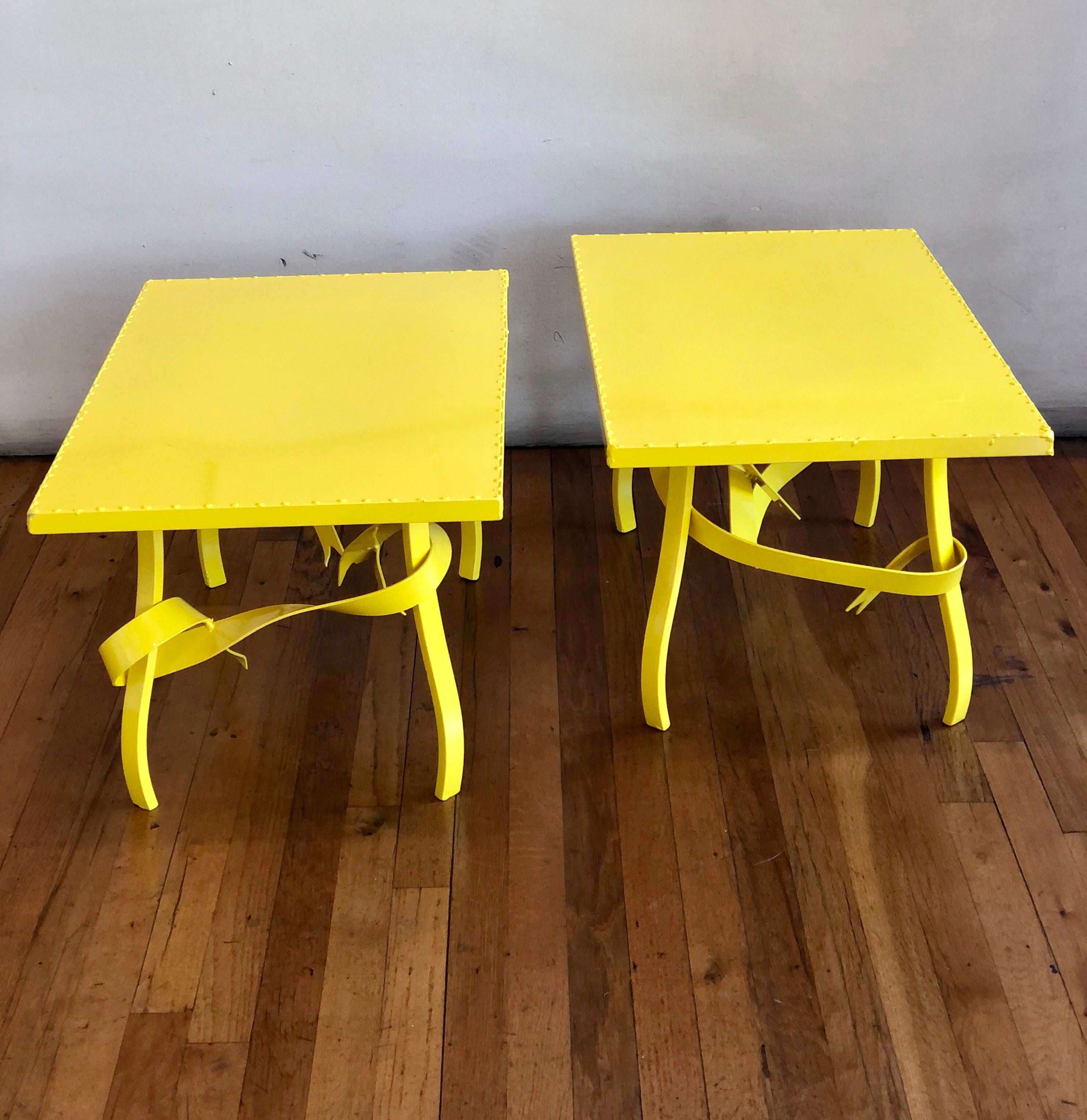 Pair of Steel Cocktail/ End Ribbon Tables Postmodern For Sale 2