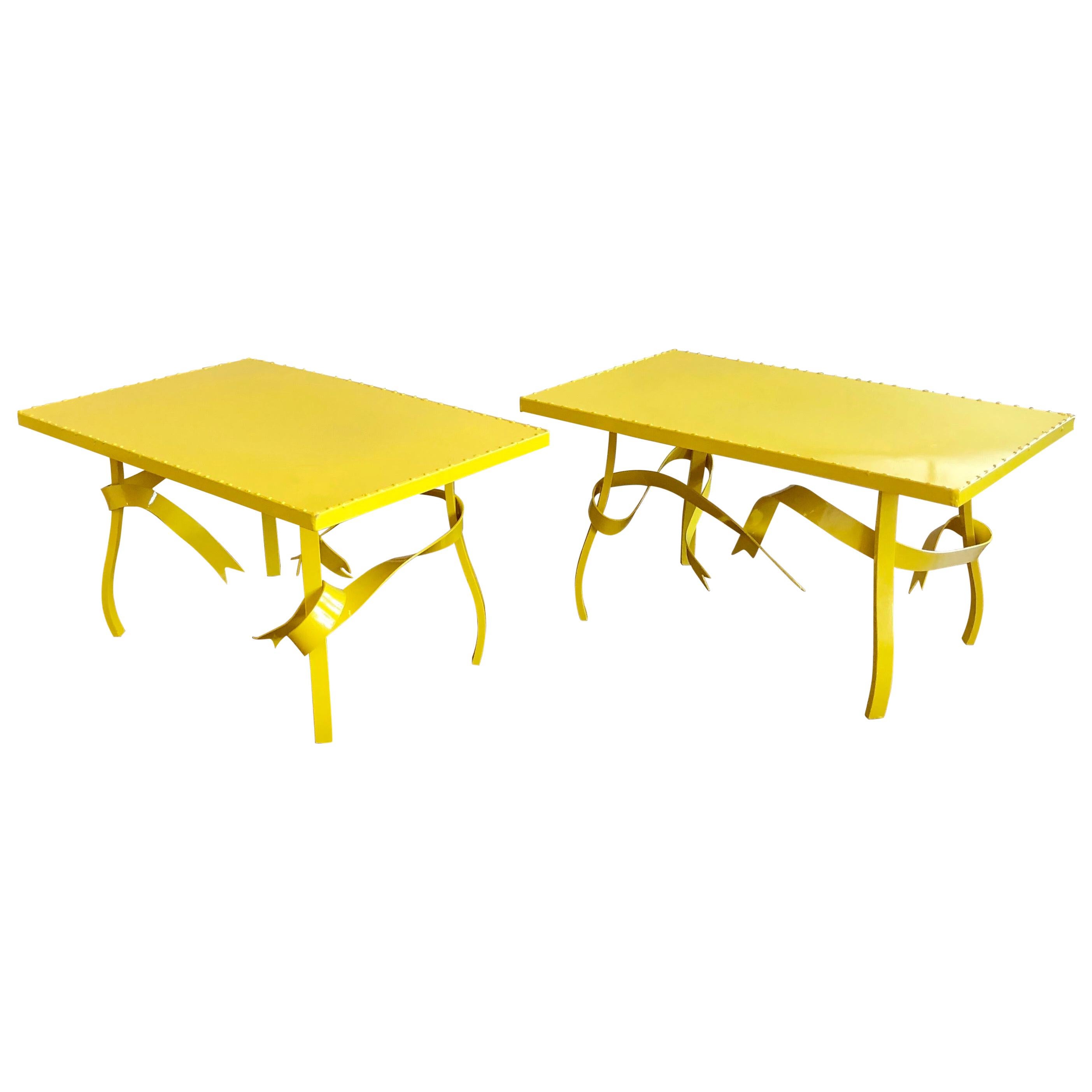 Pair of Steel Cocktail/ End Ribbon Tables Postmodern For Sale