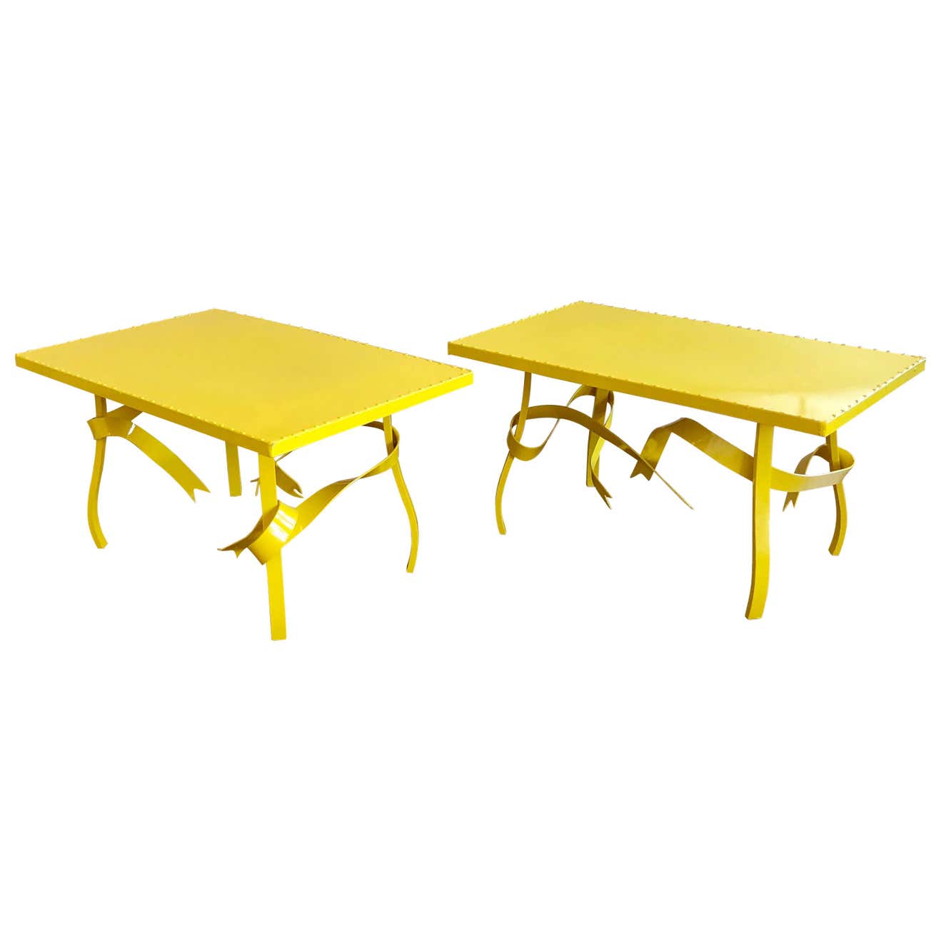 Pair of Steel Cocktail/ End Ribbon Tables Postmodern For Sale at 1stDibs
