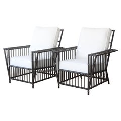 Pair of Steel Framed Art Deco Style Bamboo Motif Lounge Chairs, 1 U.S.A, 1960s