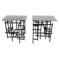 Retro Pair of Steel & Glass End or Console Table