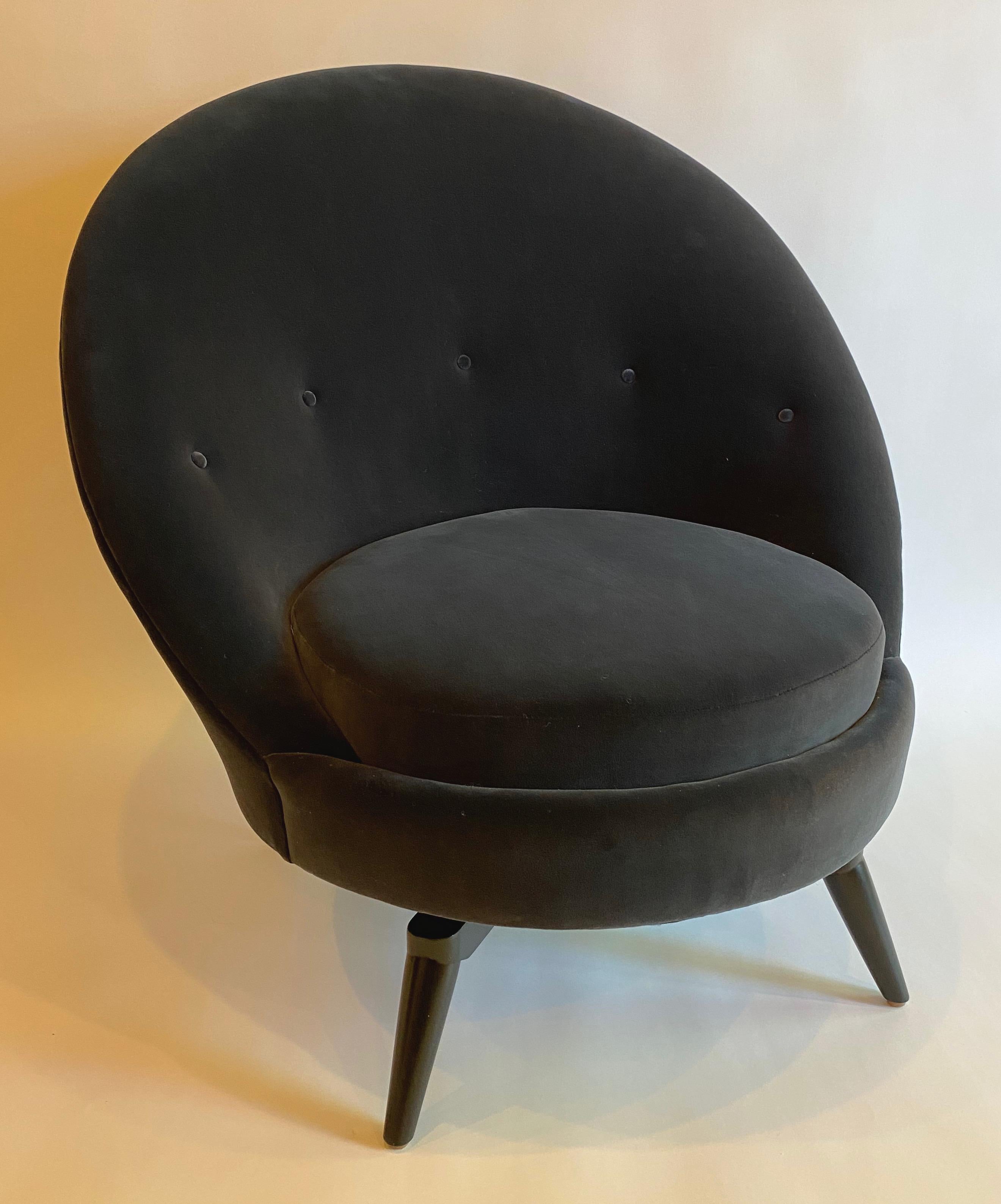 Contemporary Pair of Steel Gray Velvet Swivel Chairs