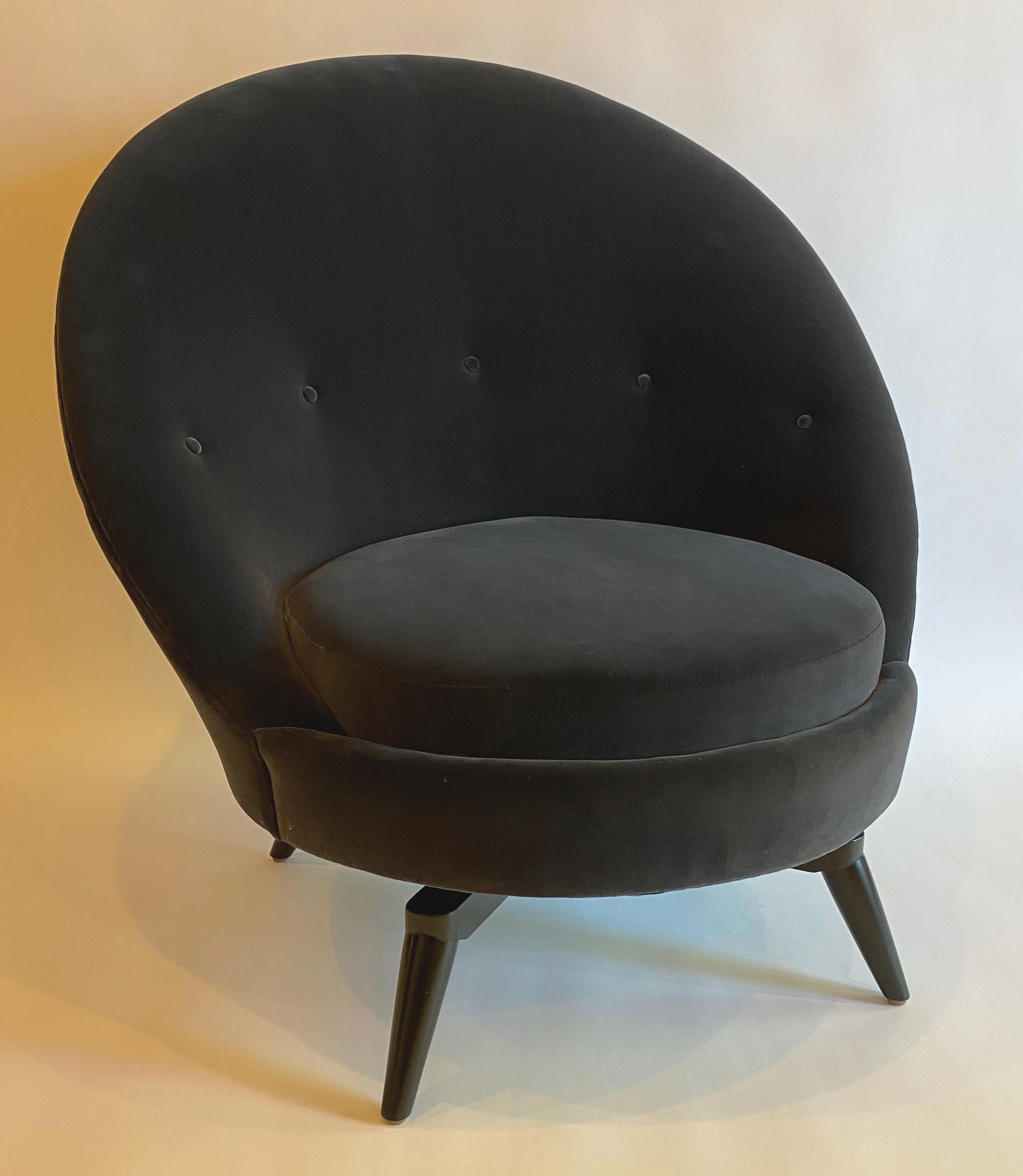 Mid-Century Modern Pair of Steel Gray Velvet Swivel Chairs