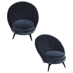 Pair of Steel Gray Velvet Swivel Chairs