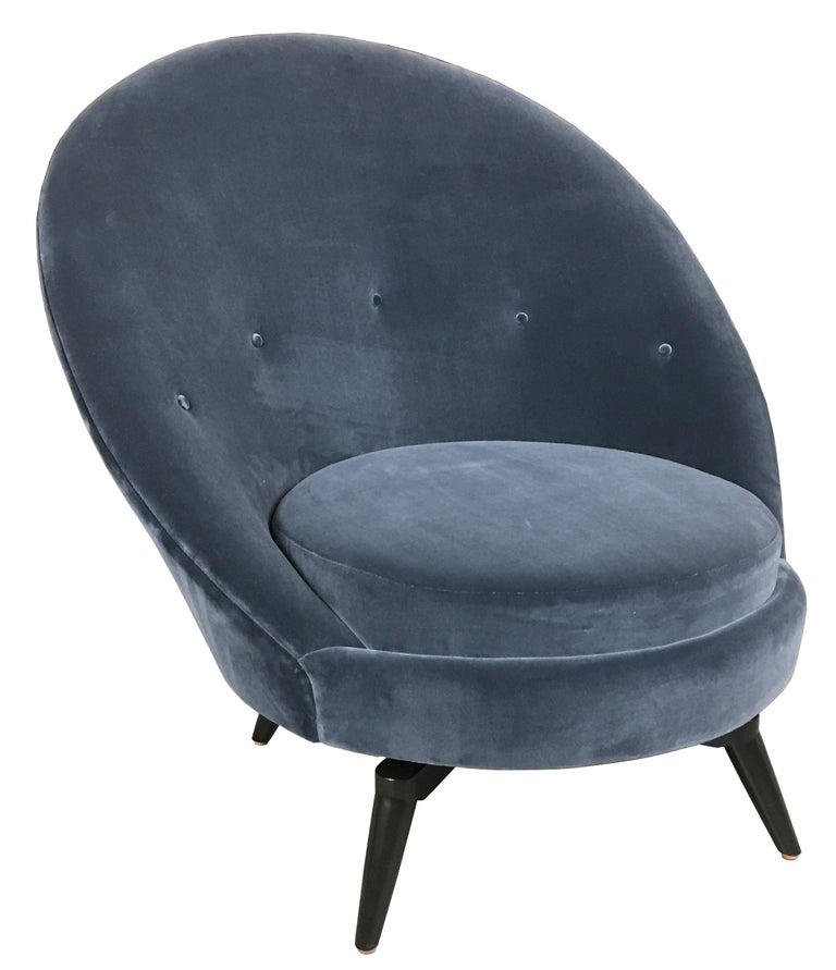 Pair of Steel Gray Velvet Swivel Chairs For Sale at 1stdibs