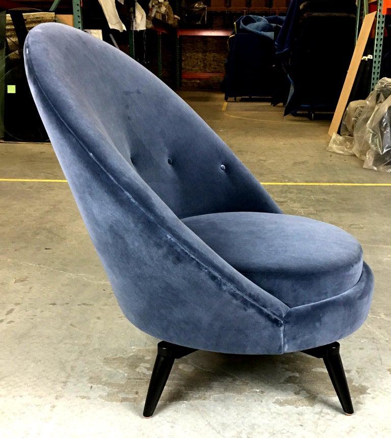 Pair of Steel Gray Velvet Swivel Chairs For Sale at 1stdibs