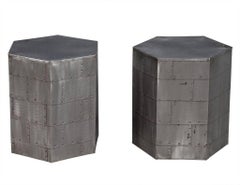Pair of Steel Industrial Hexagon End Tables