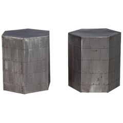Pair of Steel Industrial Hexagon End Tables