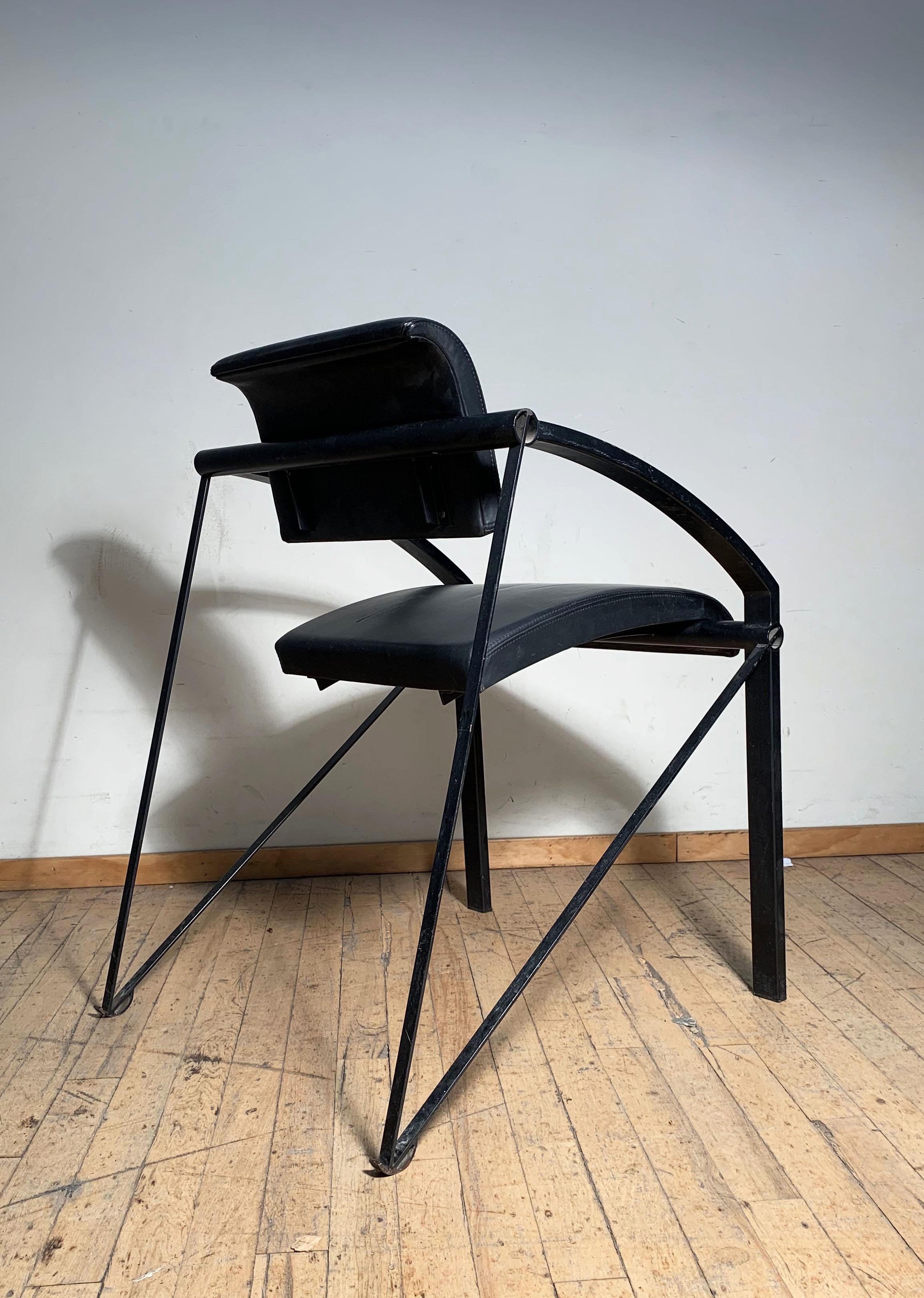 Post-Modern Pair of Steel Italian Memphis Architectural Chairs Attributed to Mario Botta For Sale