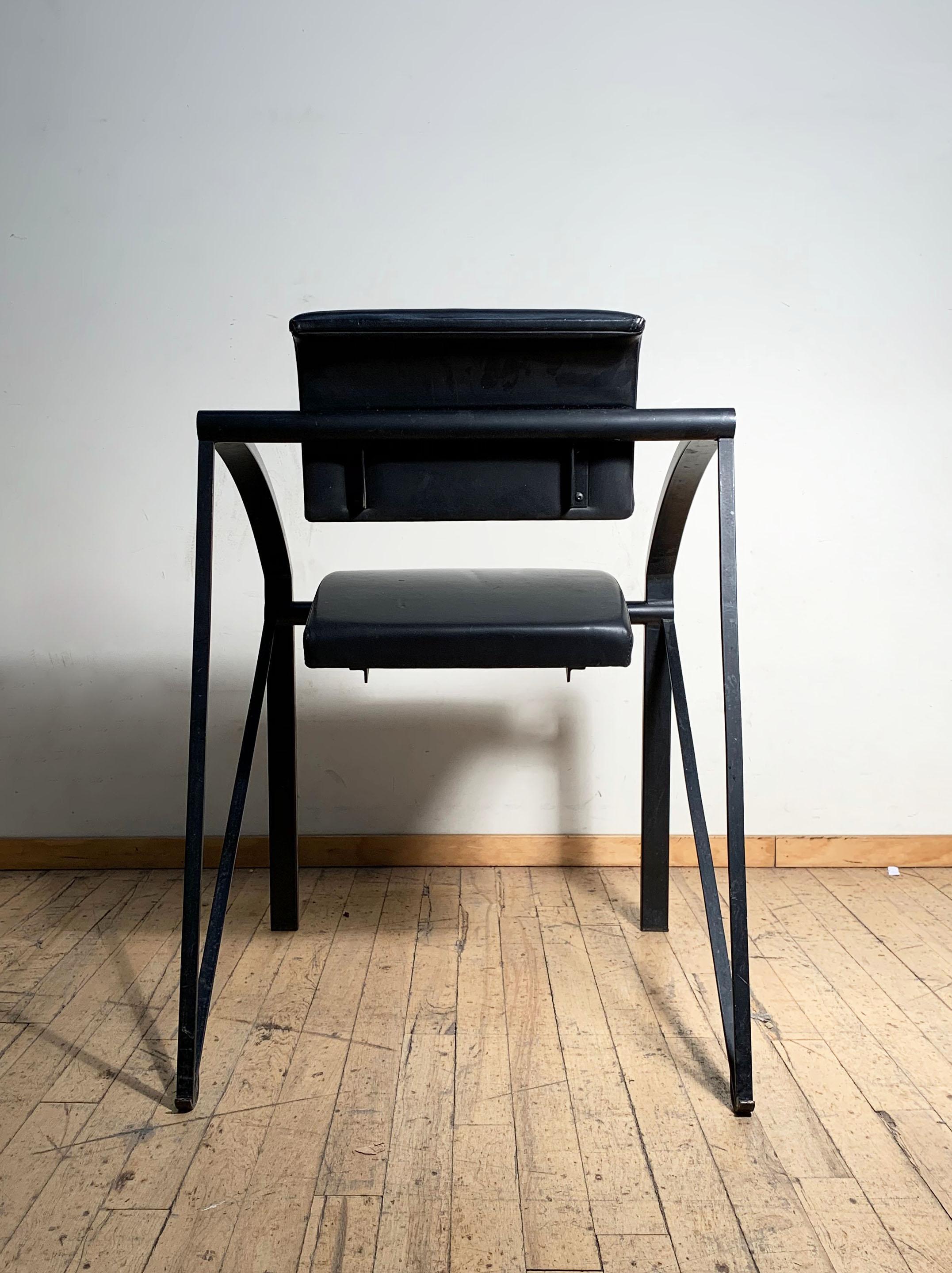 Pair of Steel Italian Memphis Architectural Chairs Attributed to Mario Botta In Good Condition For Sale In Chicago, IL