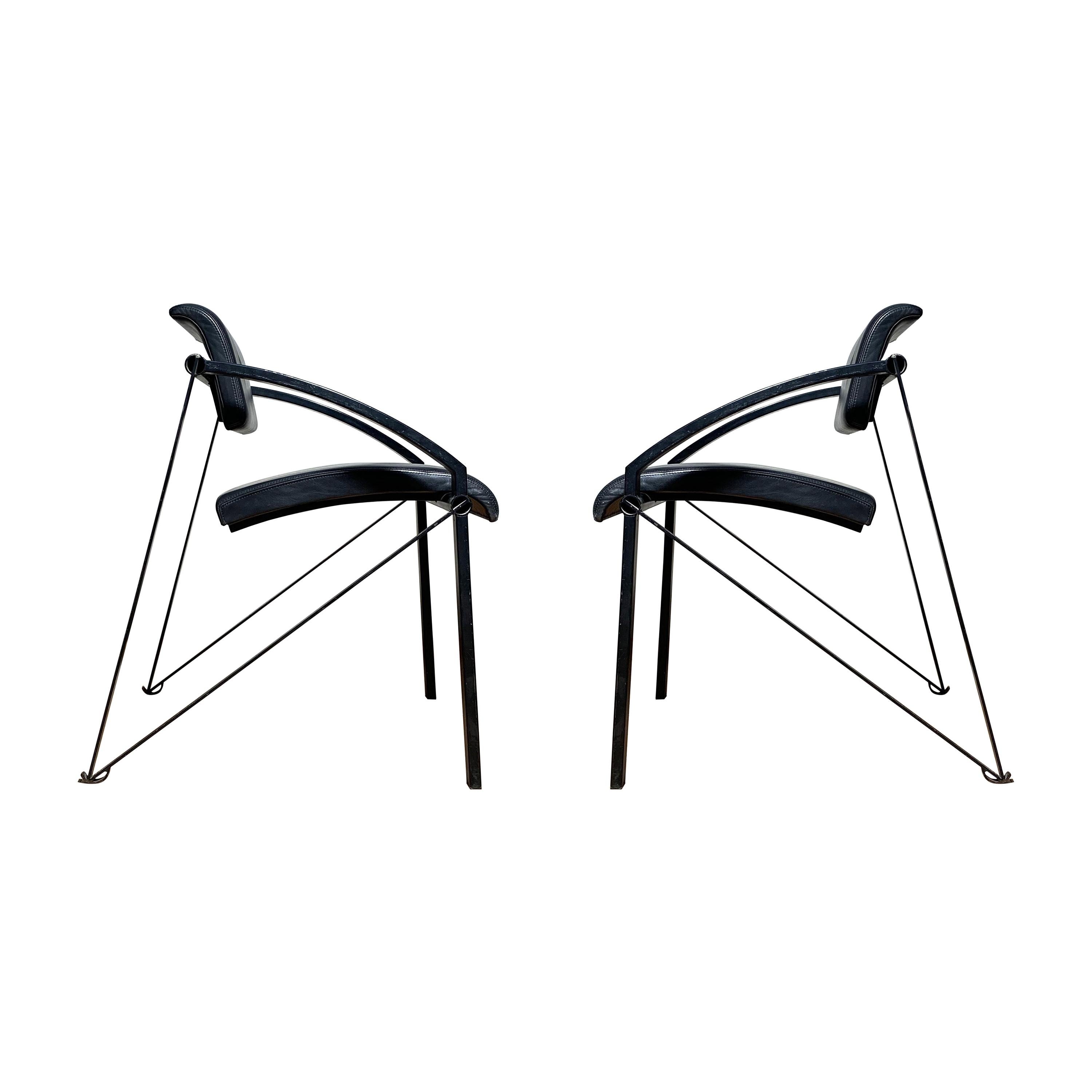 Pair of Steel Italian Memphis Architectural Chairs Attributed to Mario Botta
