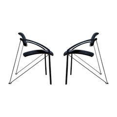 Pair of Steel Italian Memphis Architectural Chairs Attributed to Mario Botta