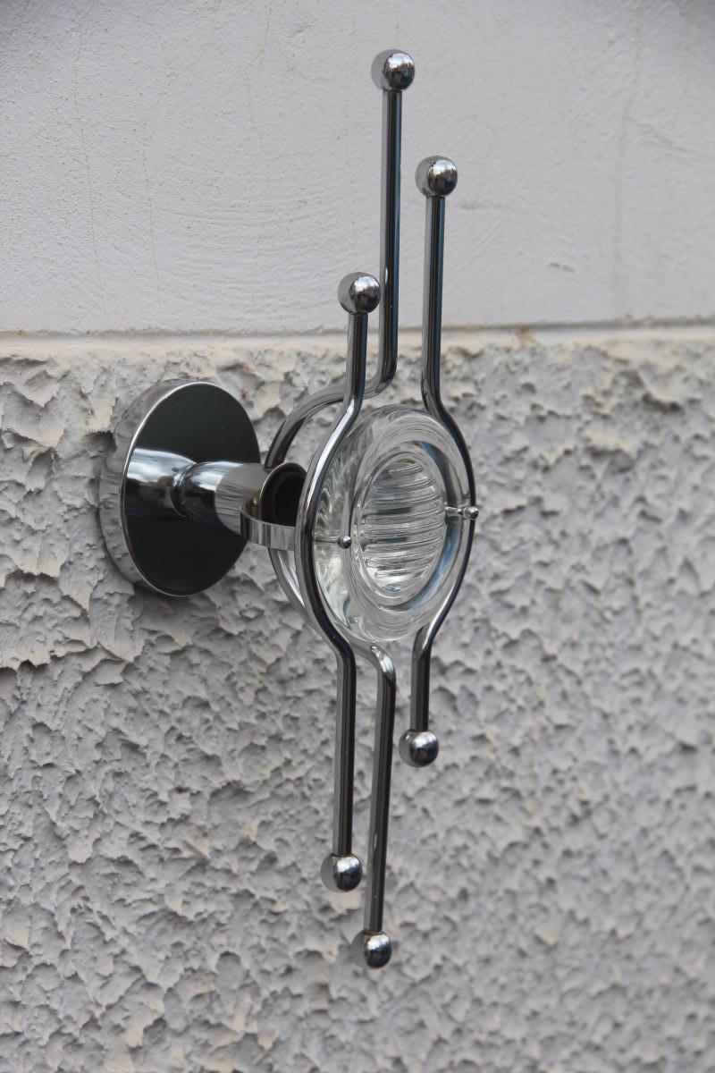Pair of Steel Italian Sconces Sculptural Form Glass Lens 1970 Stilkronen For Sale 2