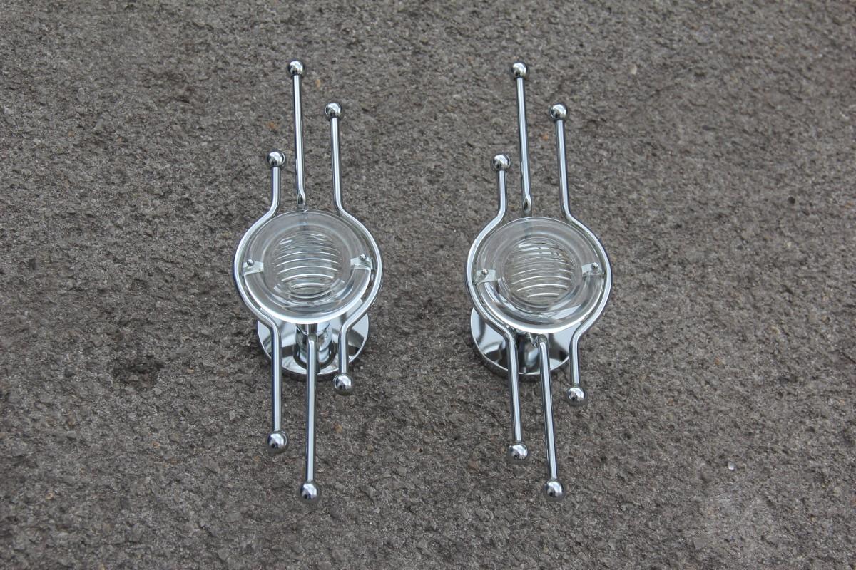 Pair of Steel Italian Sconces Sculptural Form Glass Lens 1970 Stilkronen For Sale 3