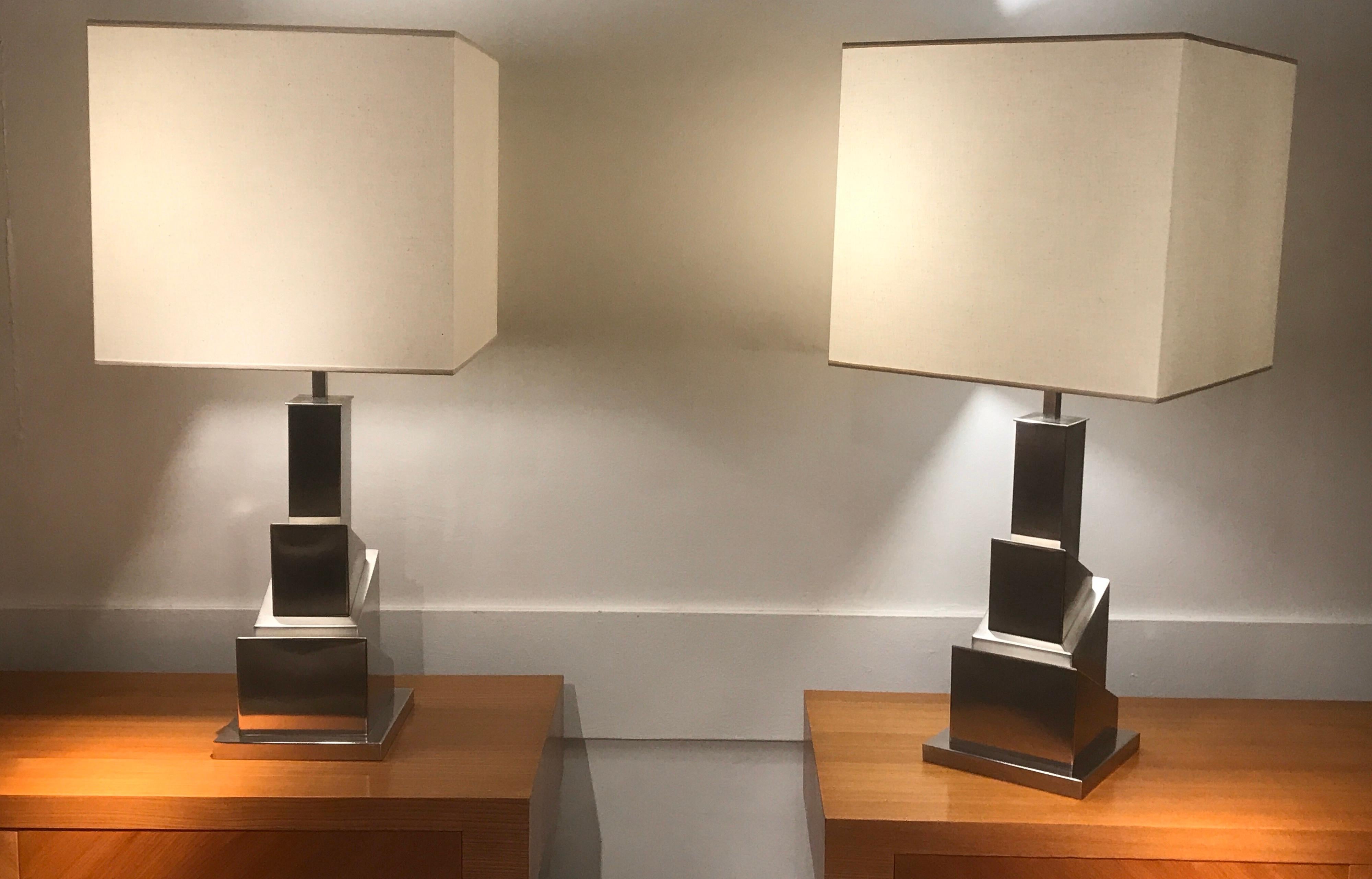 Mid-Century Modern Pair of Steel Lamps by Romeo Rega