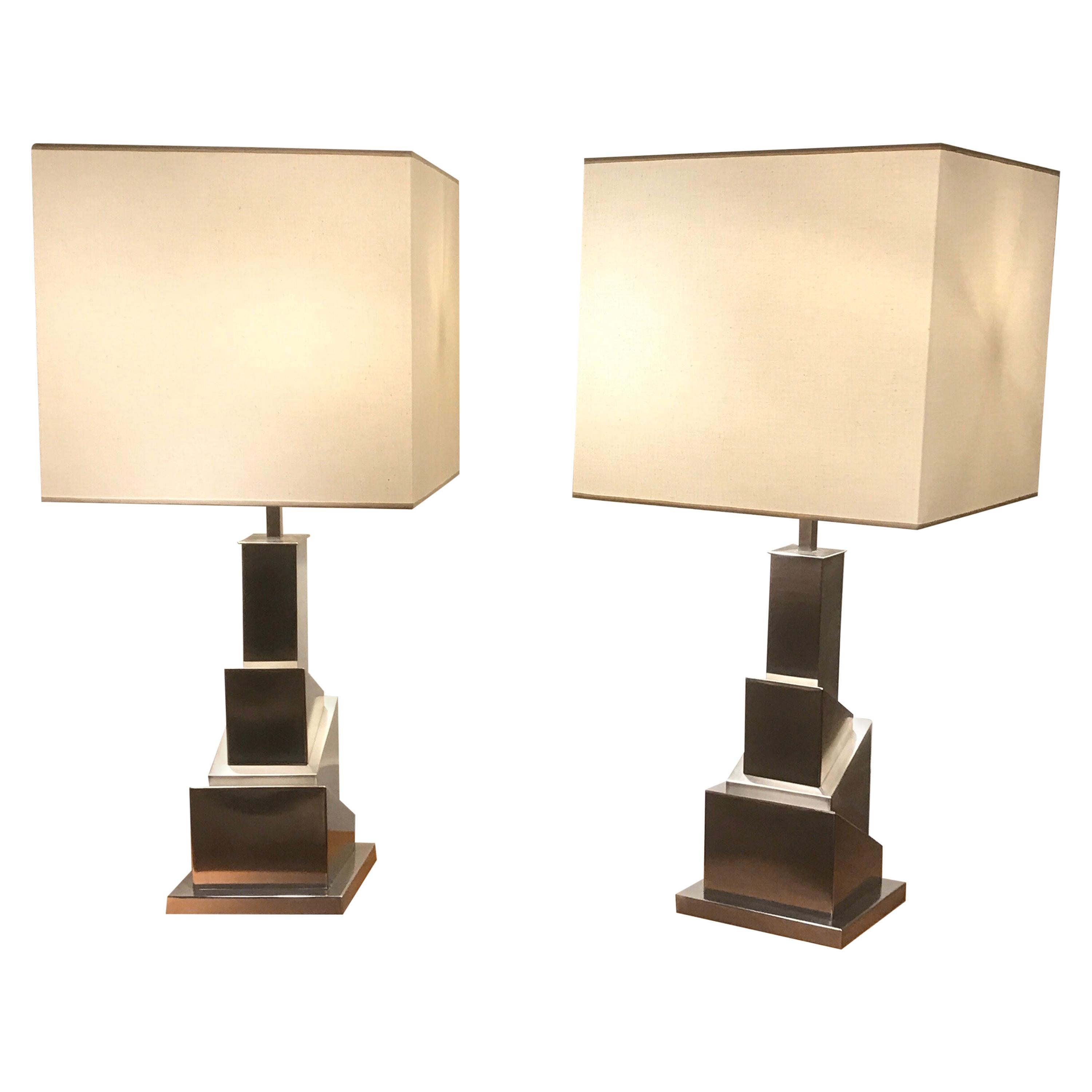 Pair of Steel Lamps by Romeo Rega