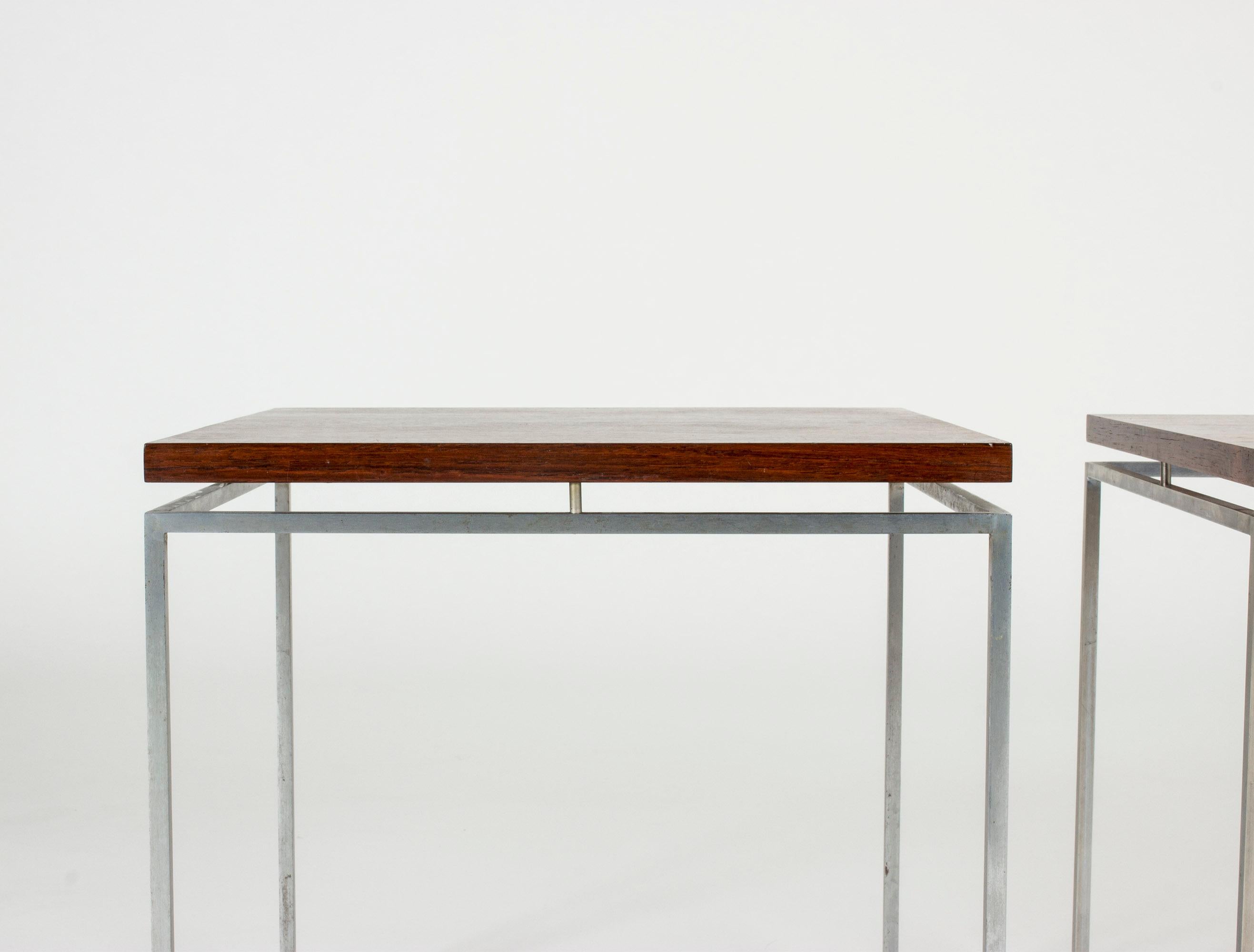 Danish Pair of Steel Leg Side Tables by Knud Joos