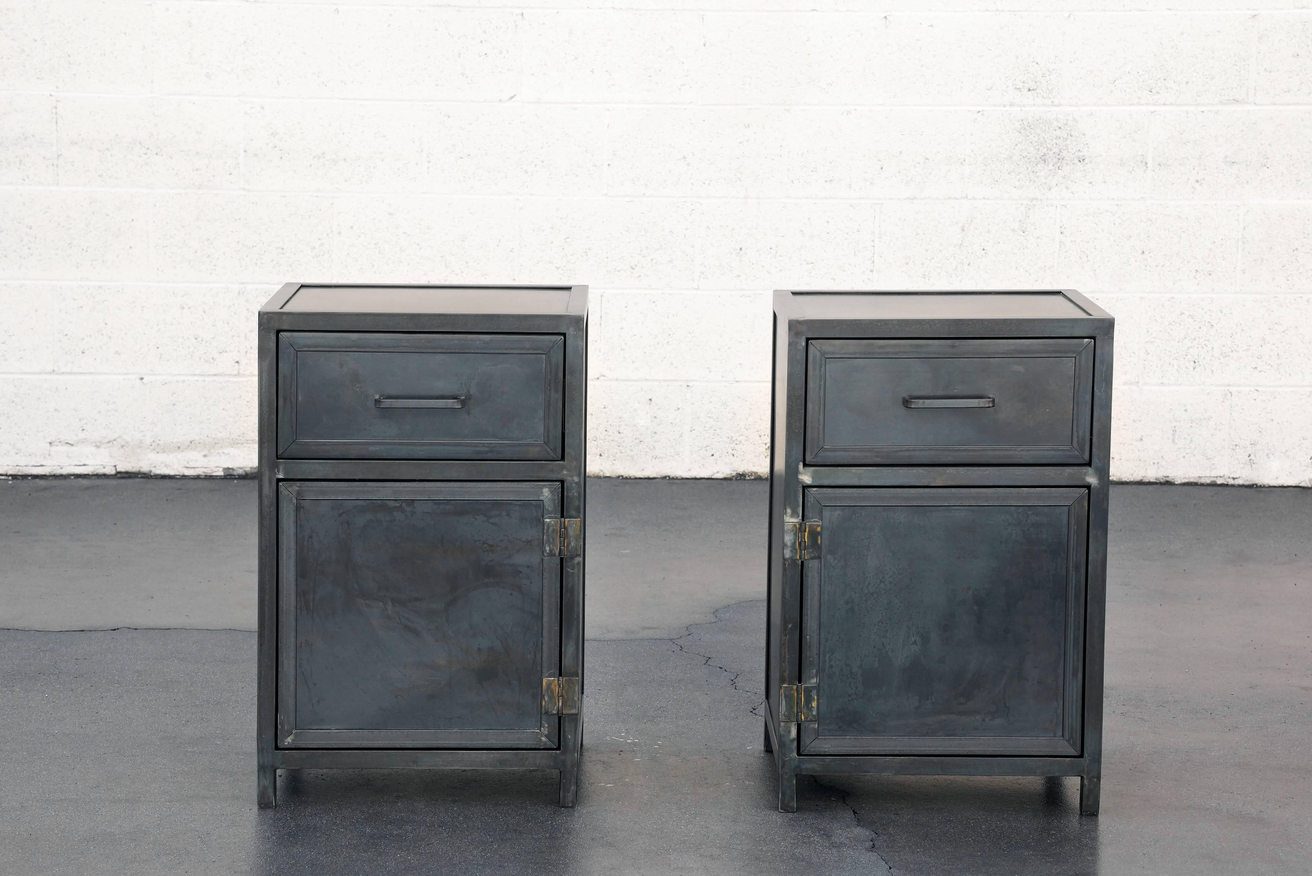 Machine Age Pair of Steel Nightstand Cabinets Custom Made by Rehab Vintage Interiors For Sale