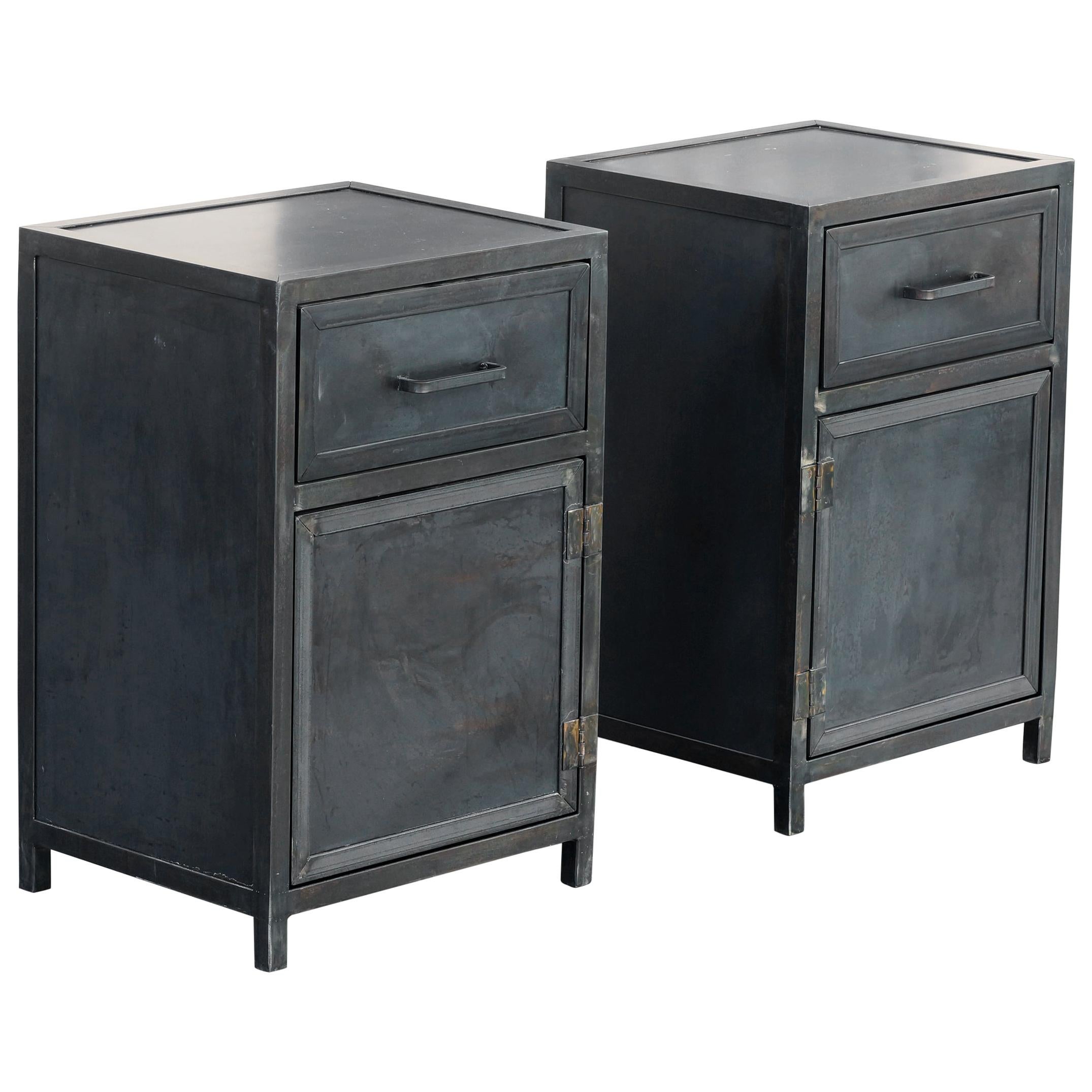 Pair of Steel Nightstand Cabinets Custom Made by Rehab Vintage Interiors For Sale