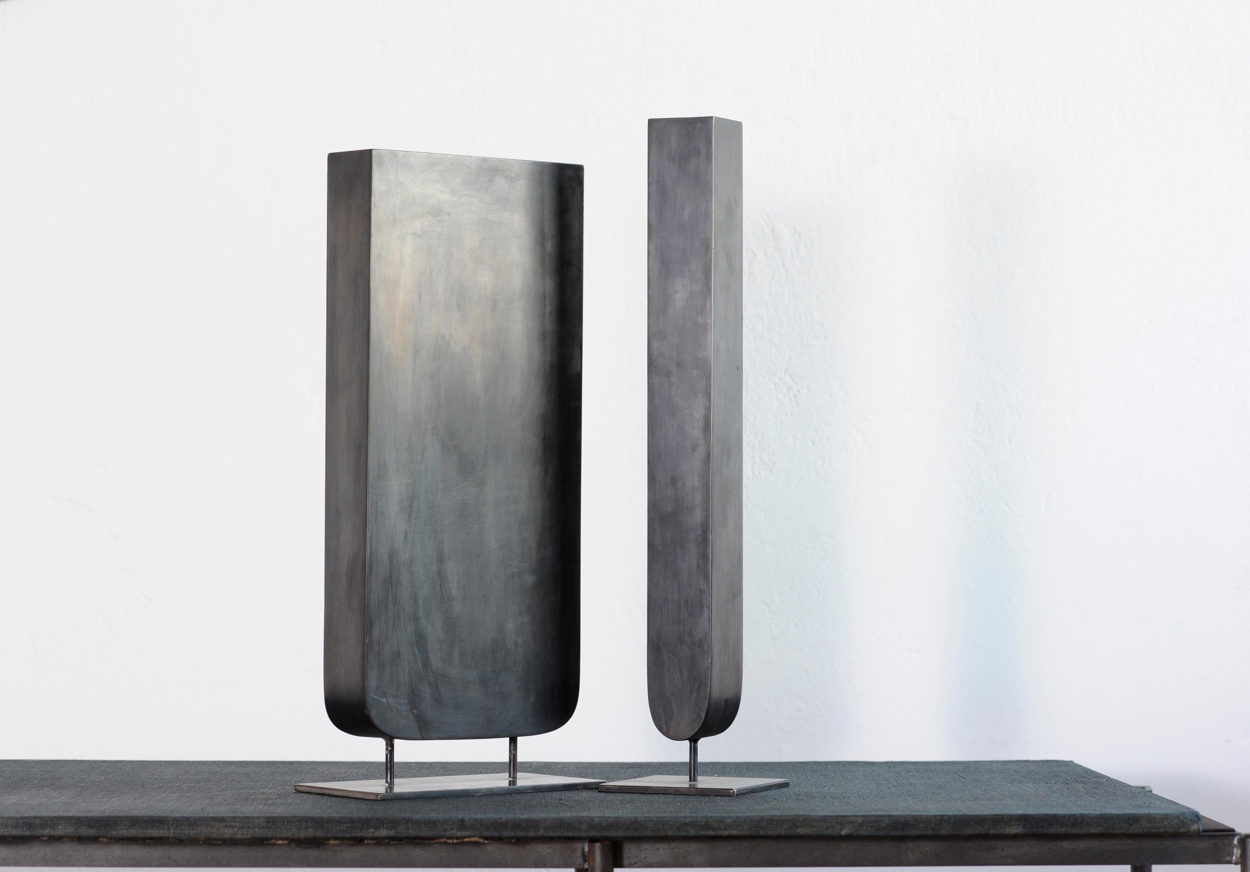 Modern Pair of Steel Sculpted Vases, Signed by Lukasz Friedrich