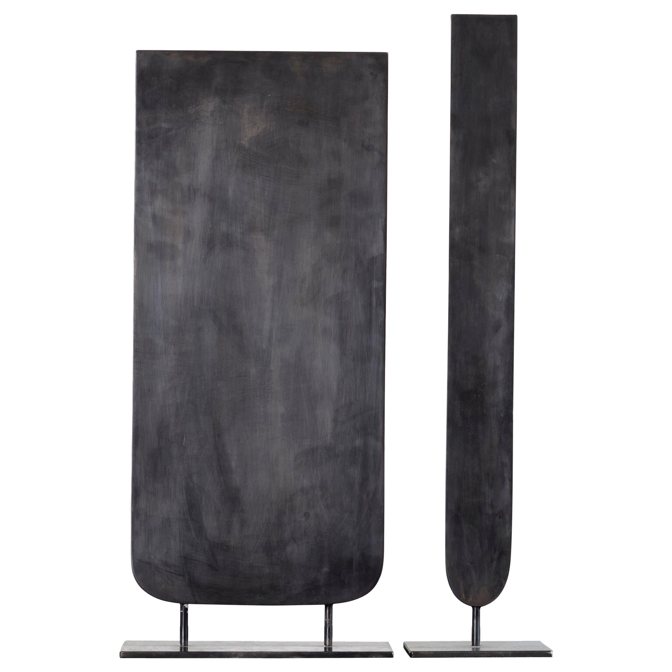 Pair of Steel Sculpted Vases, Signed by Lukasz Friedrich