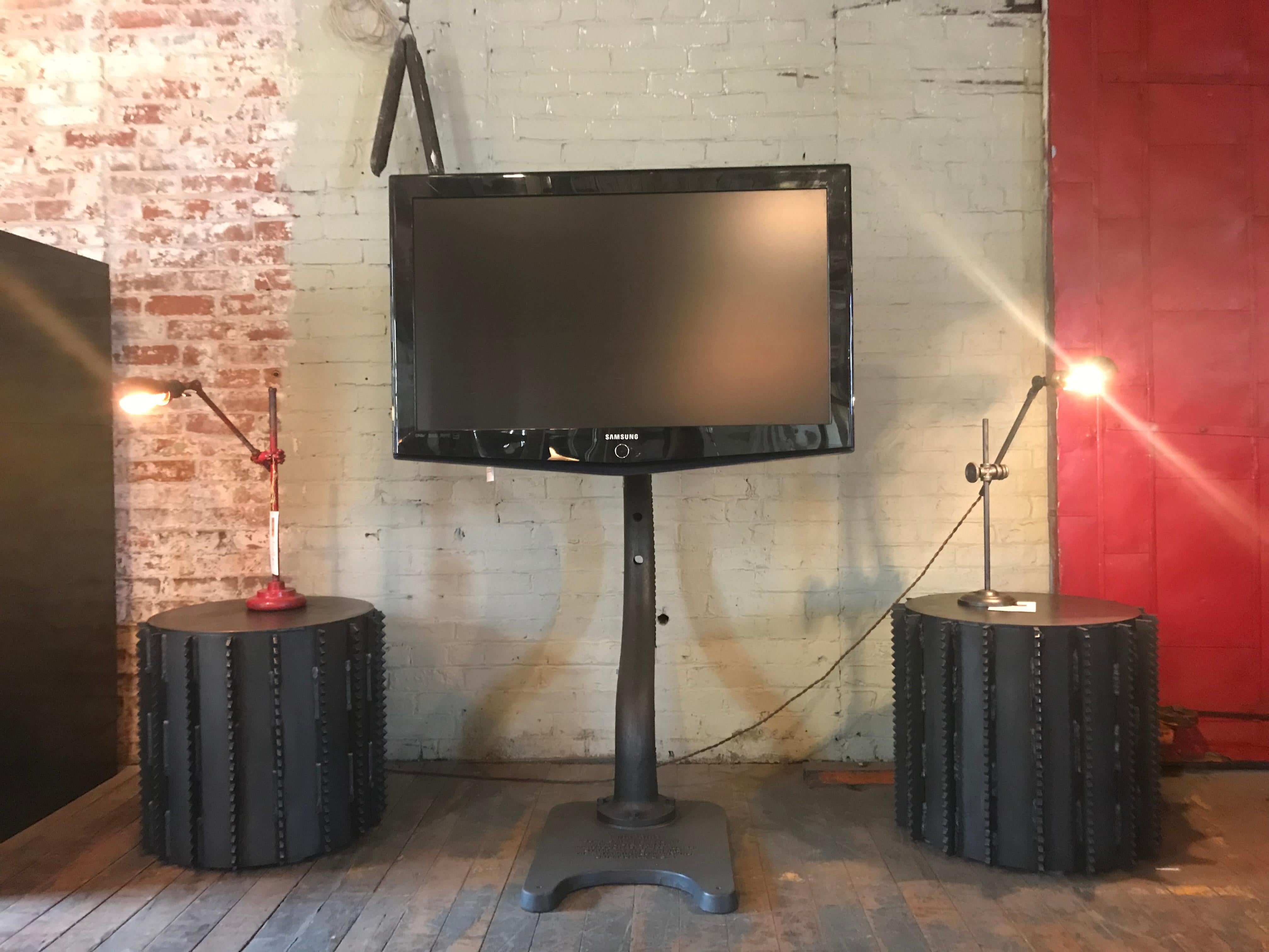 American Pair of Steel Side Tables Industrial Brutalist Style For Sale