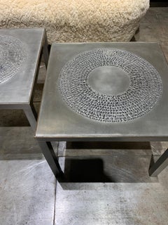 Pair of steel side tables top with inlay décoration Belgium 1970