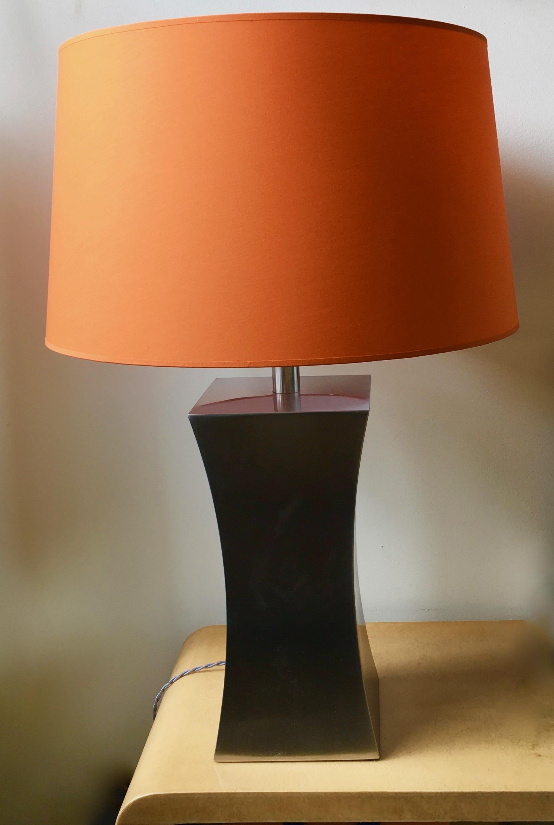 Pair of Steel Table Lamps with Orange Lampshades by Françoise Sée, France, 1970 2