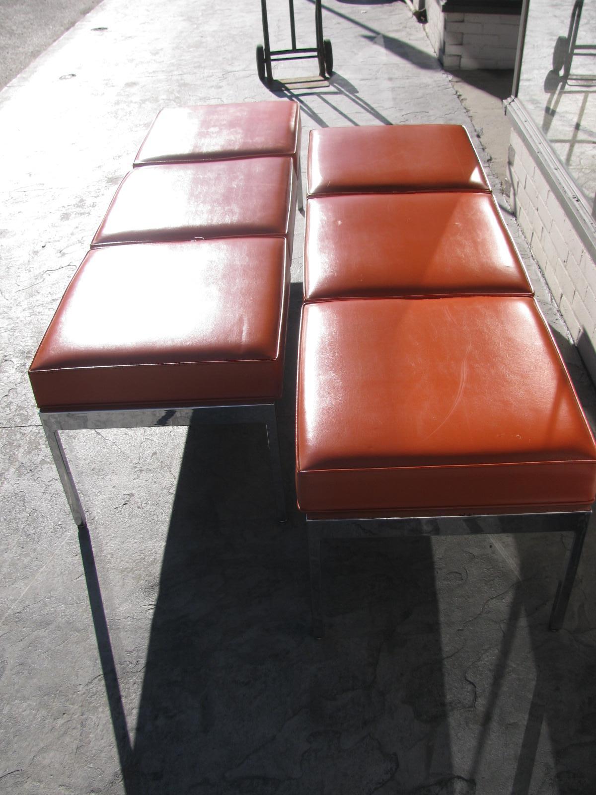 Mid-20th Century Pair of Steelcase Three-Seat Chrome Upholstered Bench Seat