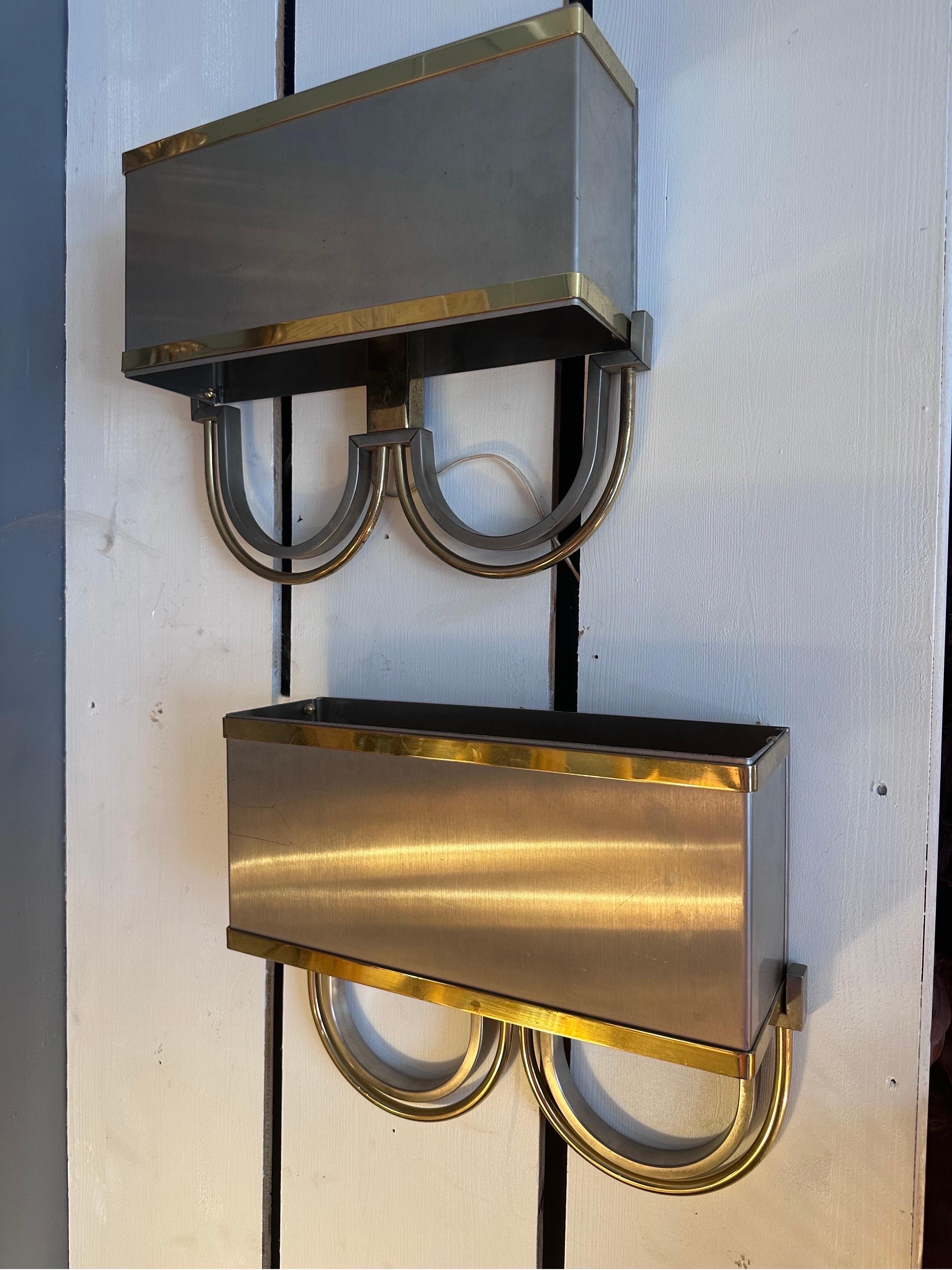 Pair of Steel and brass sconces For Sale 5