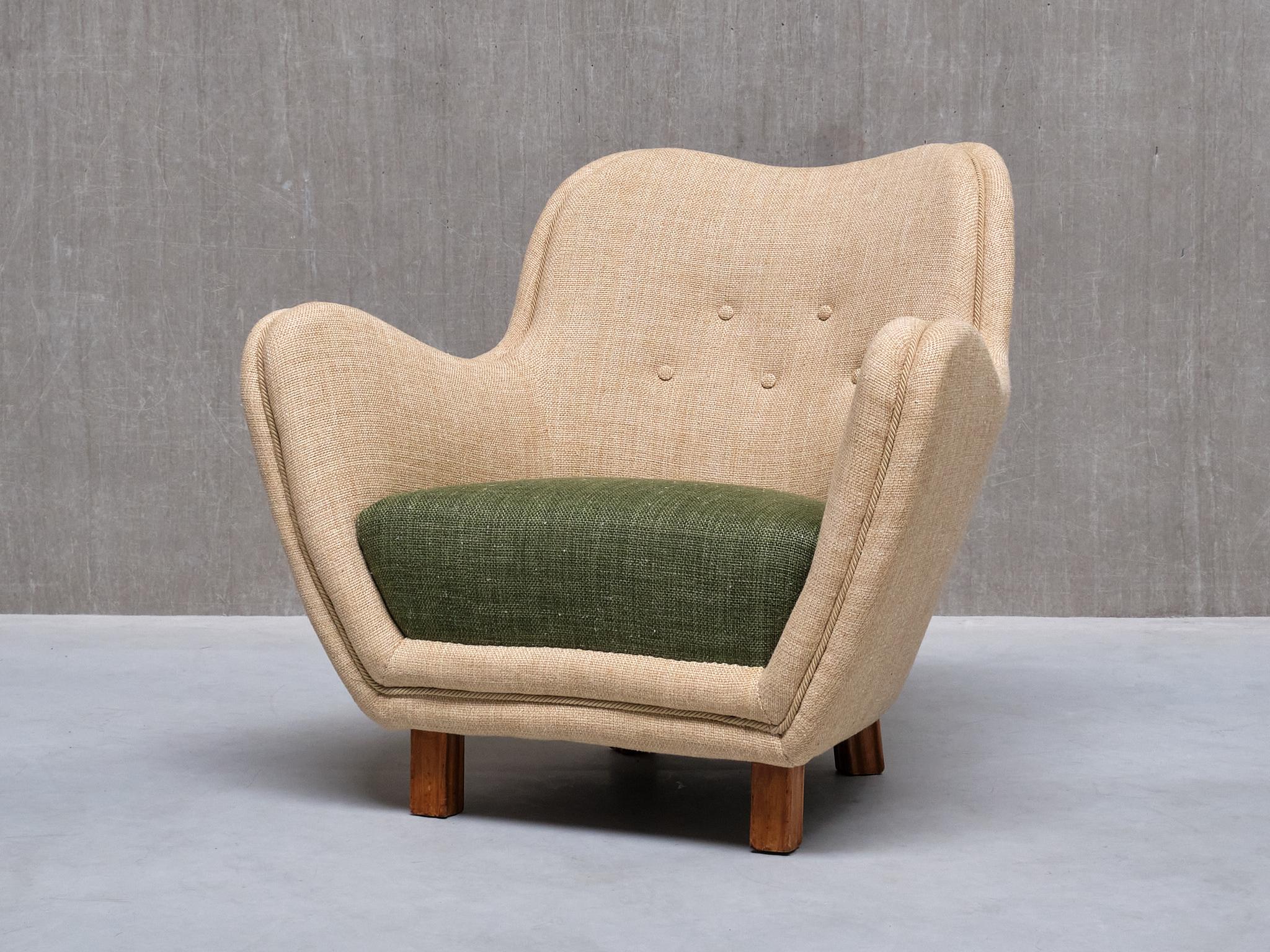 Tissu Paire de fauteuils Sten Wicéns en tissu Pierre Frey et orme, Suède, années 1950 en vente
