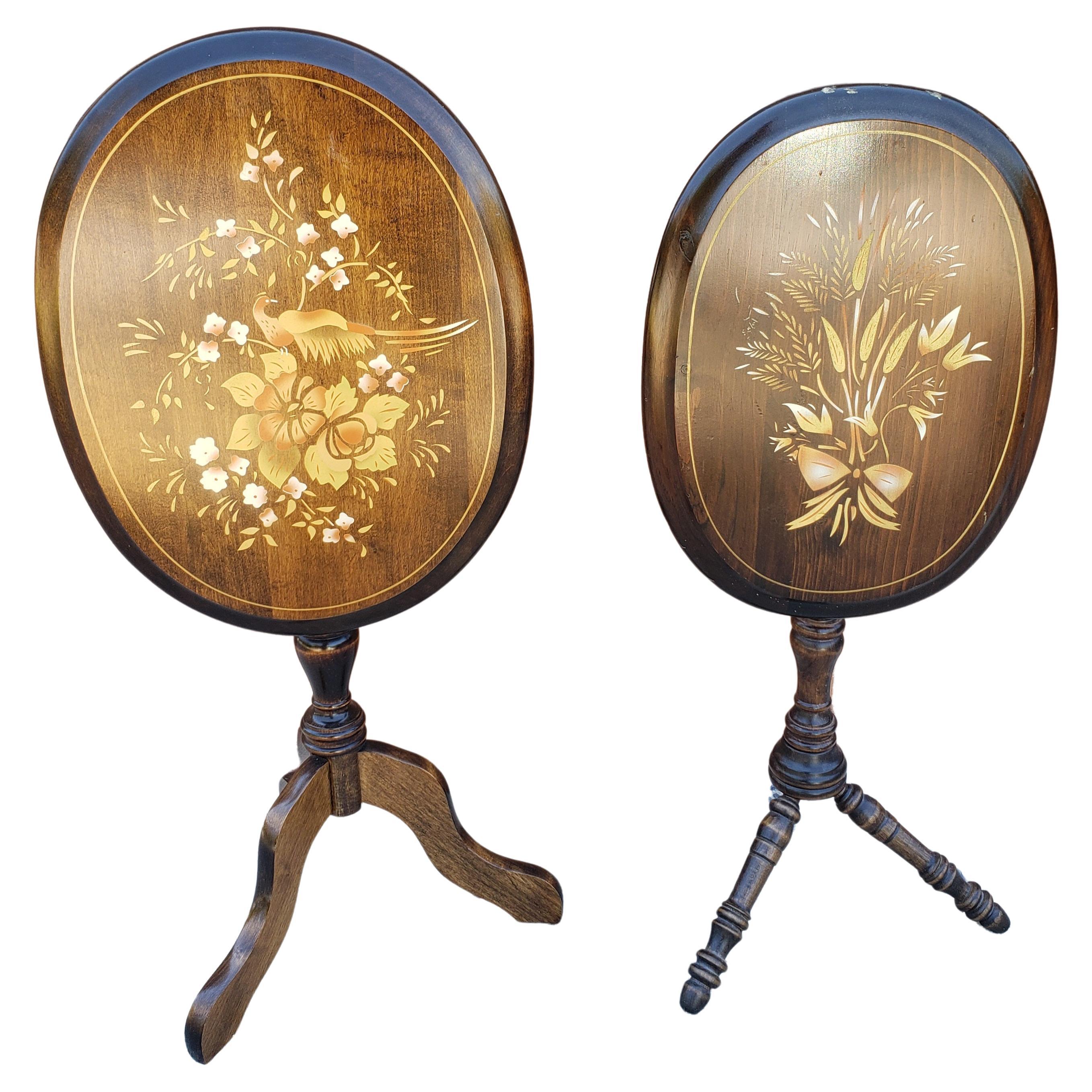 Pair of Stencil Decorated Tilt-Top Candle Stands For Sale