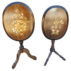 Pair of Stencil Decorated Tilt-Top Candle Stands