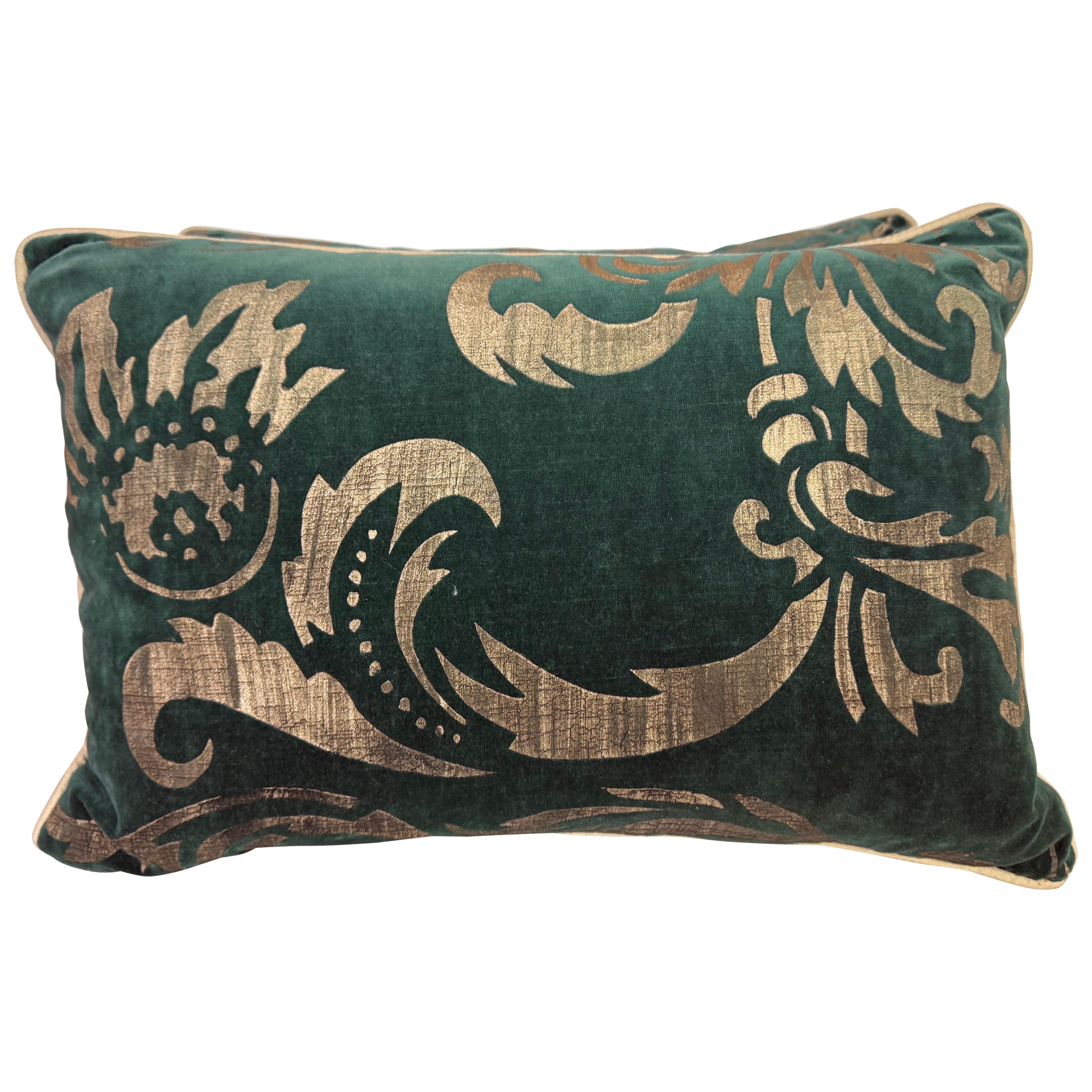 Pair of Stenciled Green Velvet Pillows by Nomi