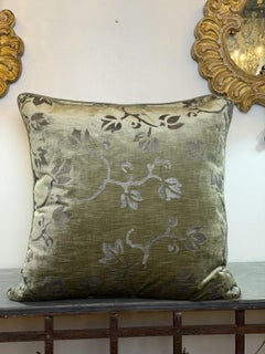 Pair of Nomi Textiles Velvet Pillows in Celadon with Botanical Design