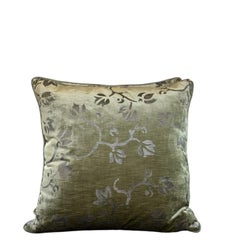 Pair of Nomi Textiles Velvet Pillows in Celadon with Botanical Design