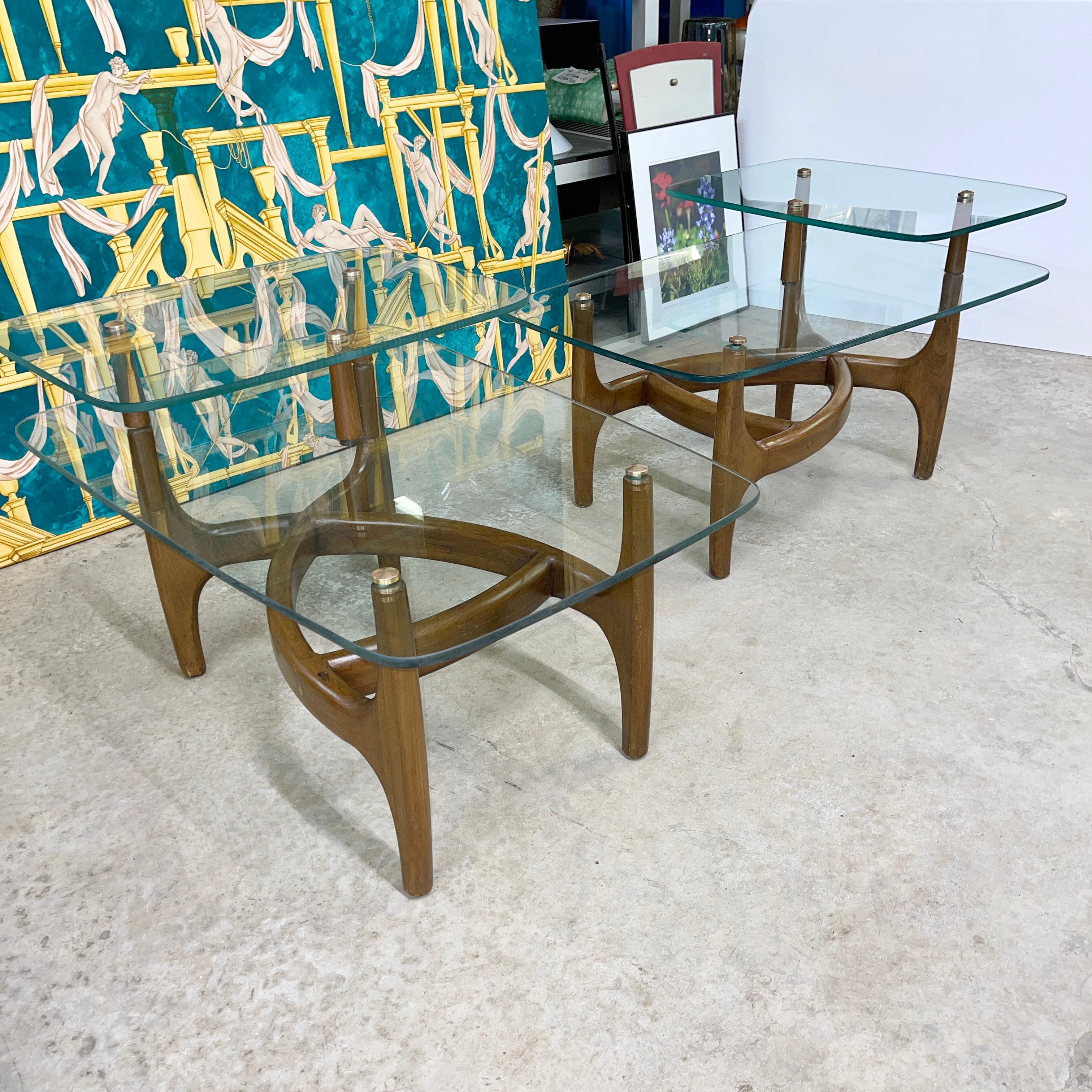 Brass Pair of Step End Tables by C. E. Waltman for Tonk Mfg. For Sale