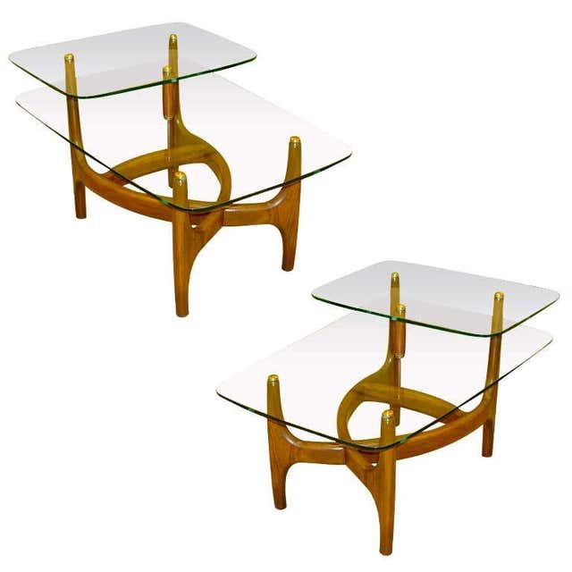 Pair of Mid-Century Modern Three Tier Step End Tables at 1stDibs