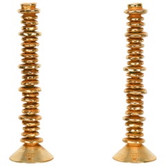 Pair of Stephane Galerneau Gold Plated Pewter Candlesticks, 1990s