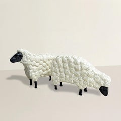 Pair of Stephen Huneck Sheep Sculptures